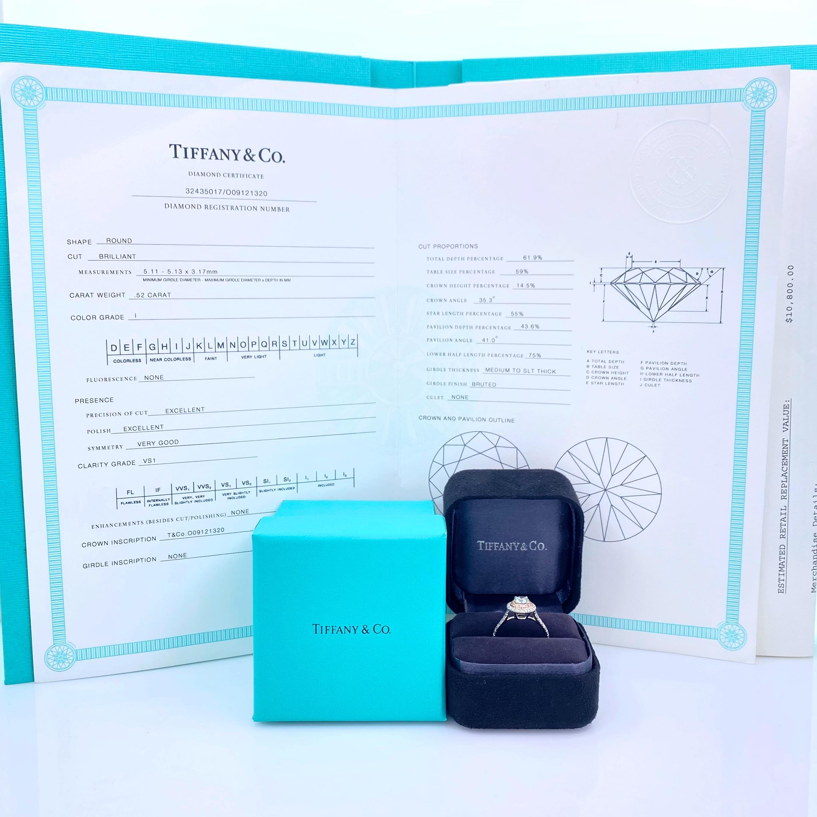 Tiffany & Co Soleste Round Diamond 0.90 Carat Pink Diamonds Double Halo Platinum 4