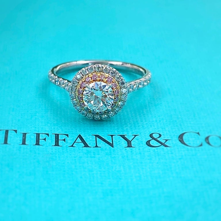 Tiffany Soleste® Round Brilliant Double Halo Engagement Ring with Pink  Diamonds in Platinum