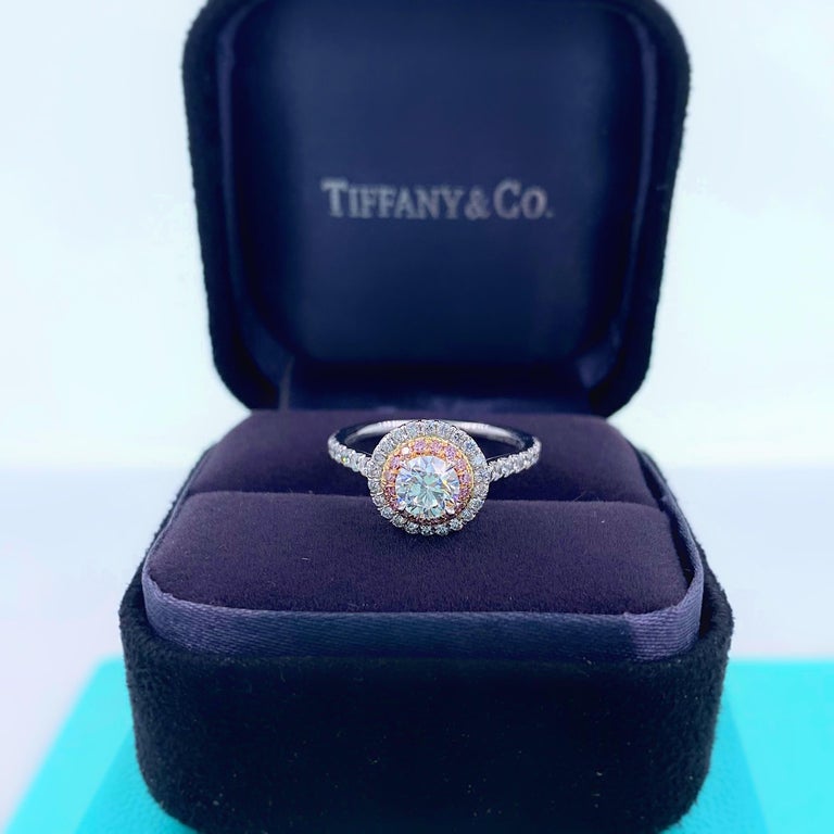Tiffany Soleste® Round Brilliant Double Halo Engagement Ring with Pink  Diamonds in Platinum