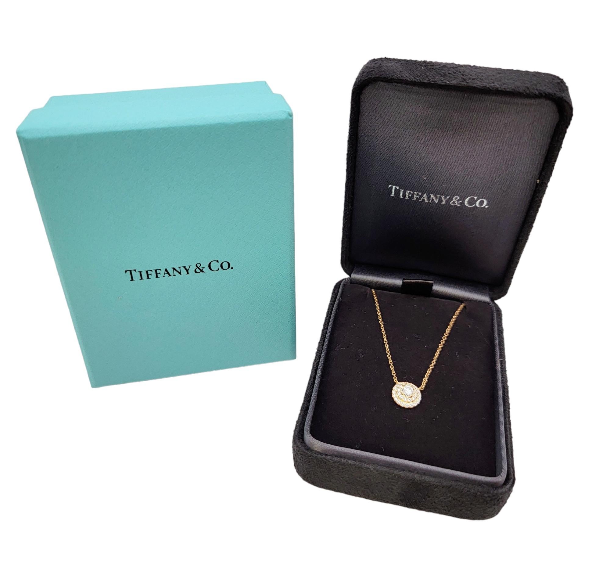 Tiffany & Co. Soleste Round Diamond Halo 18 Karat Rose Gold Pendant Necklace For Sale 4