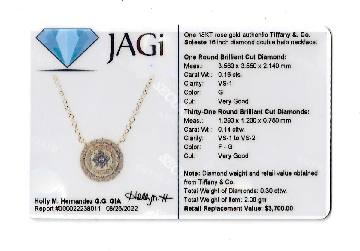 Tiffany & Co. Soleste Round Diamond Halo 18 Karat Rose Gold Pendant Necklace For Sale 6