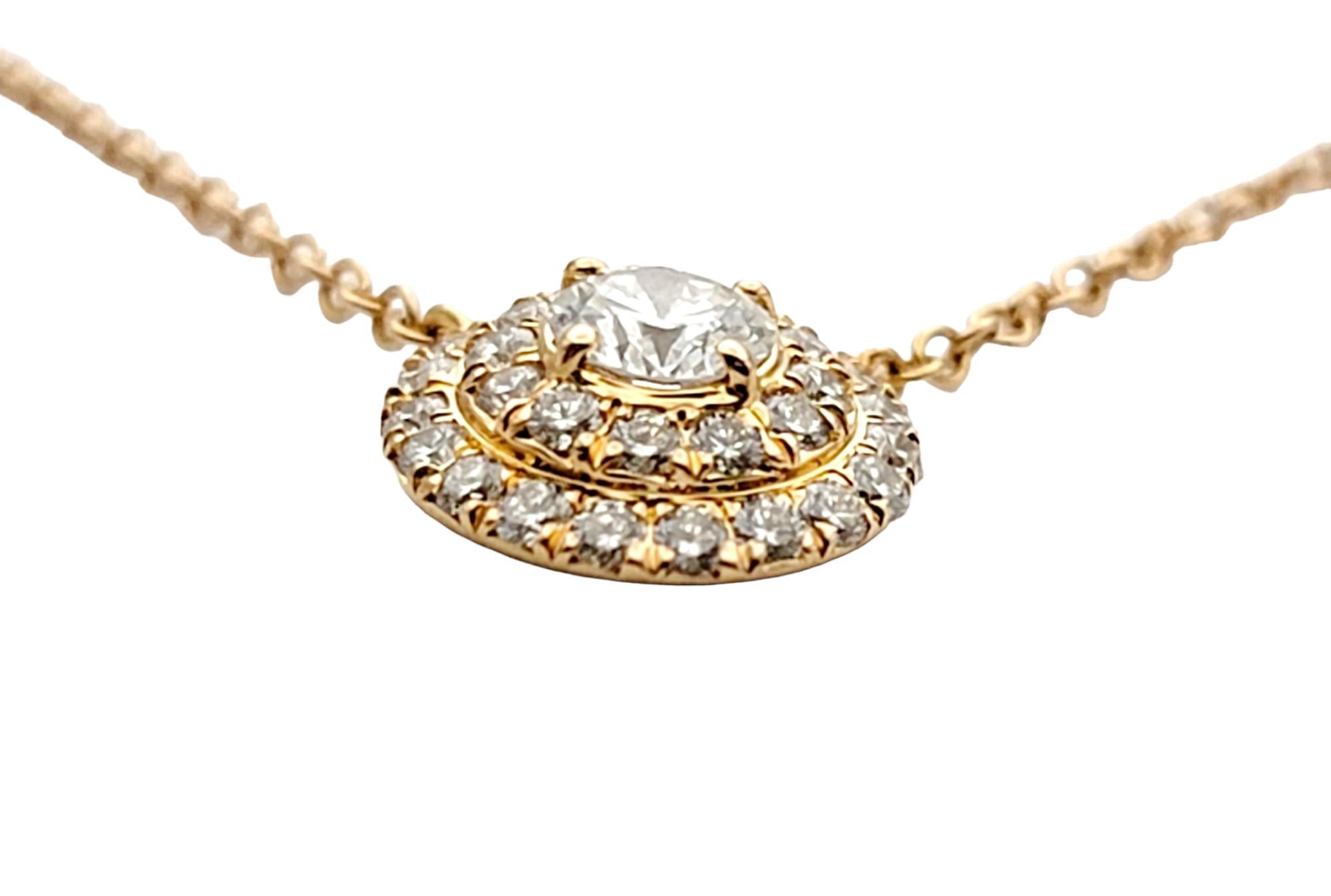 Contemporary Tiffany & Co. Soleste Round Diamond Halo 18 Karat Rose Gold Pendant Necklace For Sale