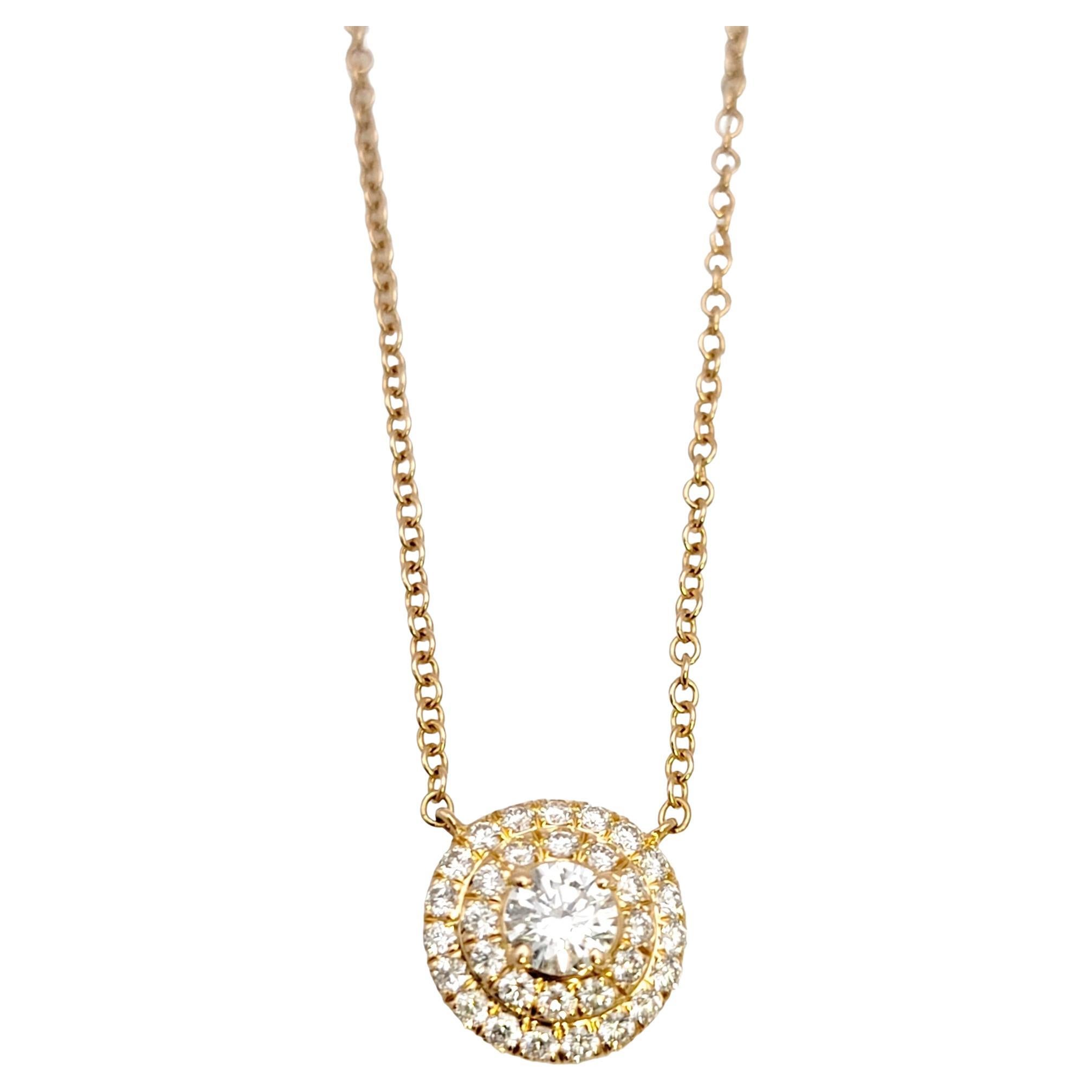 Tiffany & Co. Soleste Round Diamond Halo 18 Karat Rose Gold Pendant Necklace For Sale