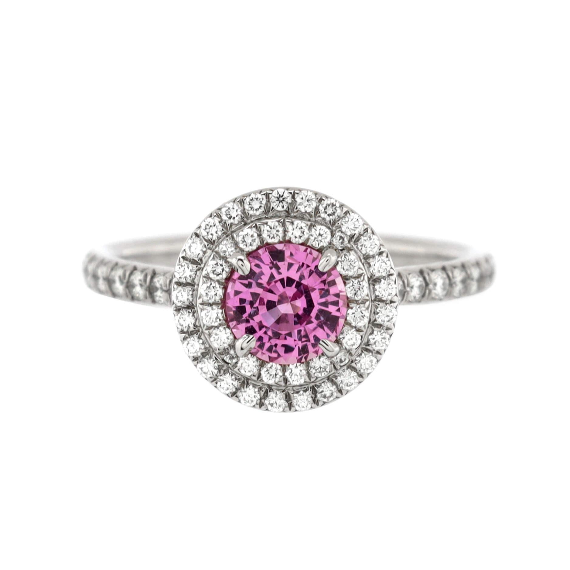 Tiffany and Co. Soleste Round Double Halo Ring Platinum with Pink