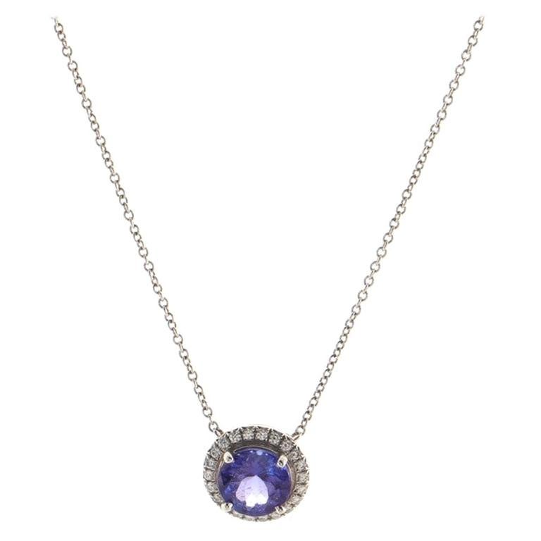 Tiffany & Co. Soleste Round Pendant Necklace Platinum with Tanzanite and Diamond For Sale