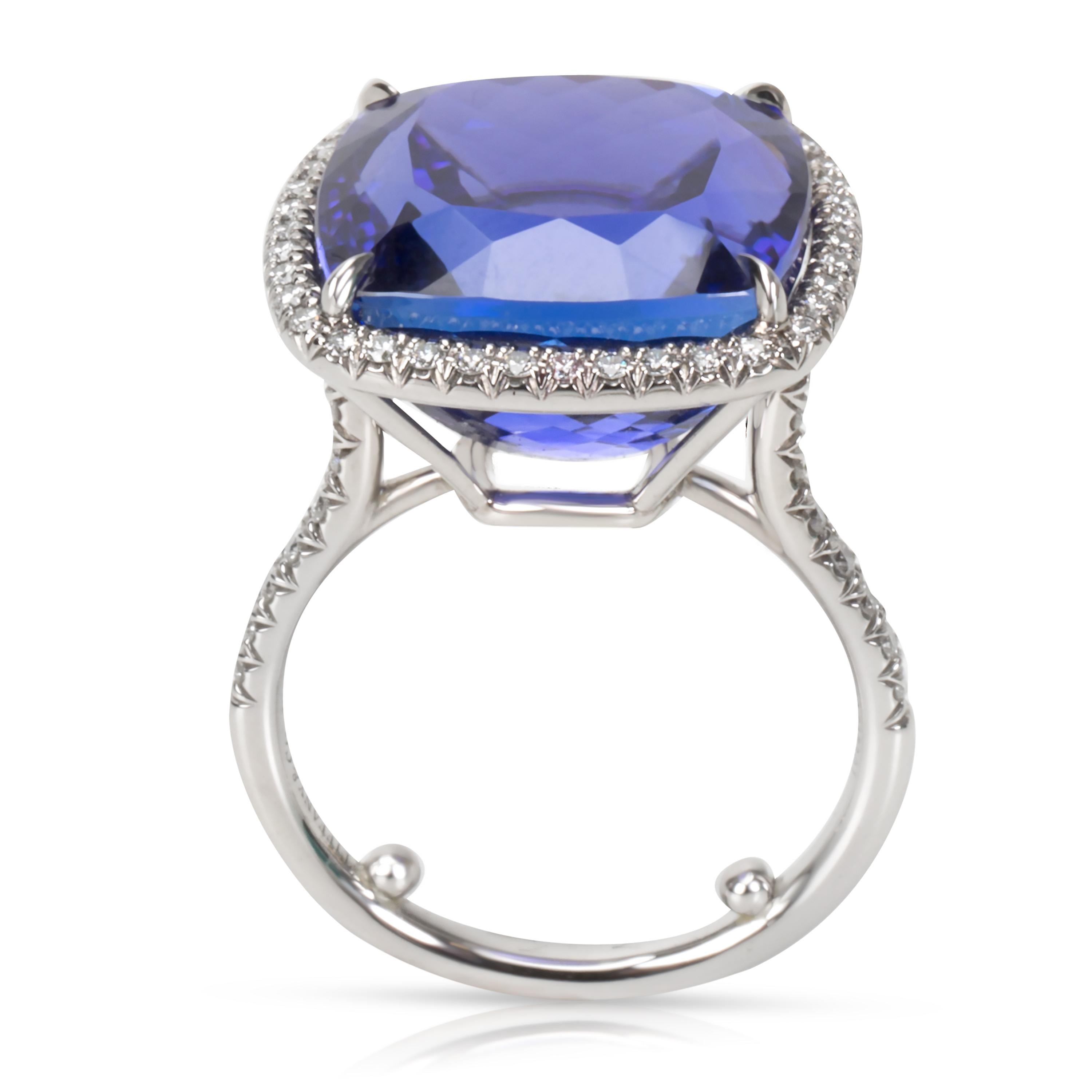 Modern Tiffany & Co. Soleste Tanzanite and Diamond Halo Ring in Platinum 18.14 Carat