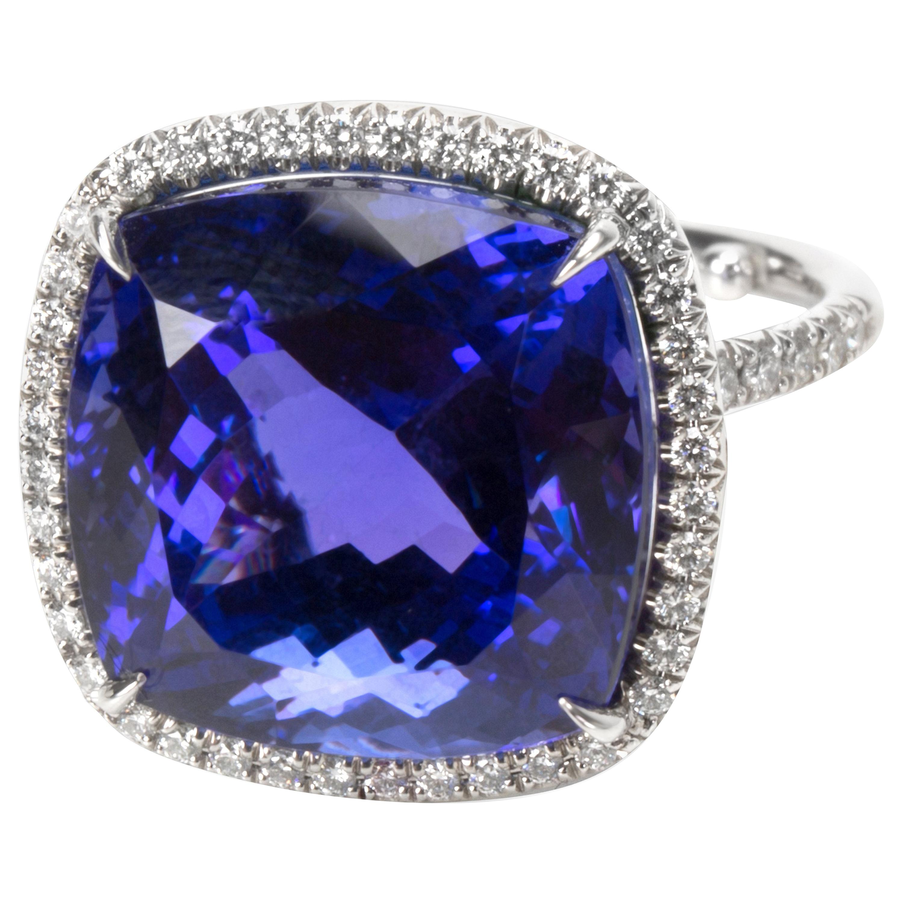 Tiffany & Co. Soleste Tanzanite and Diamond Halo Ring in Platinum 18.14 Carat