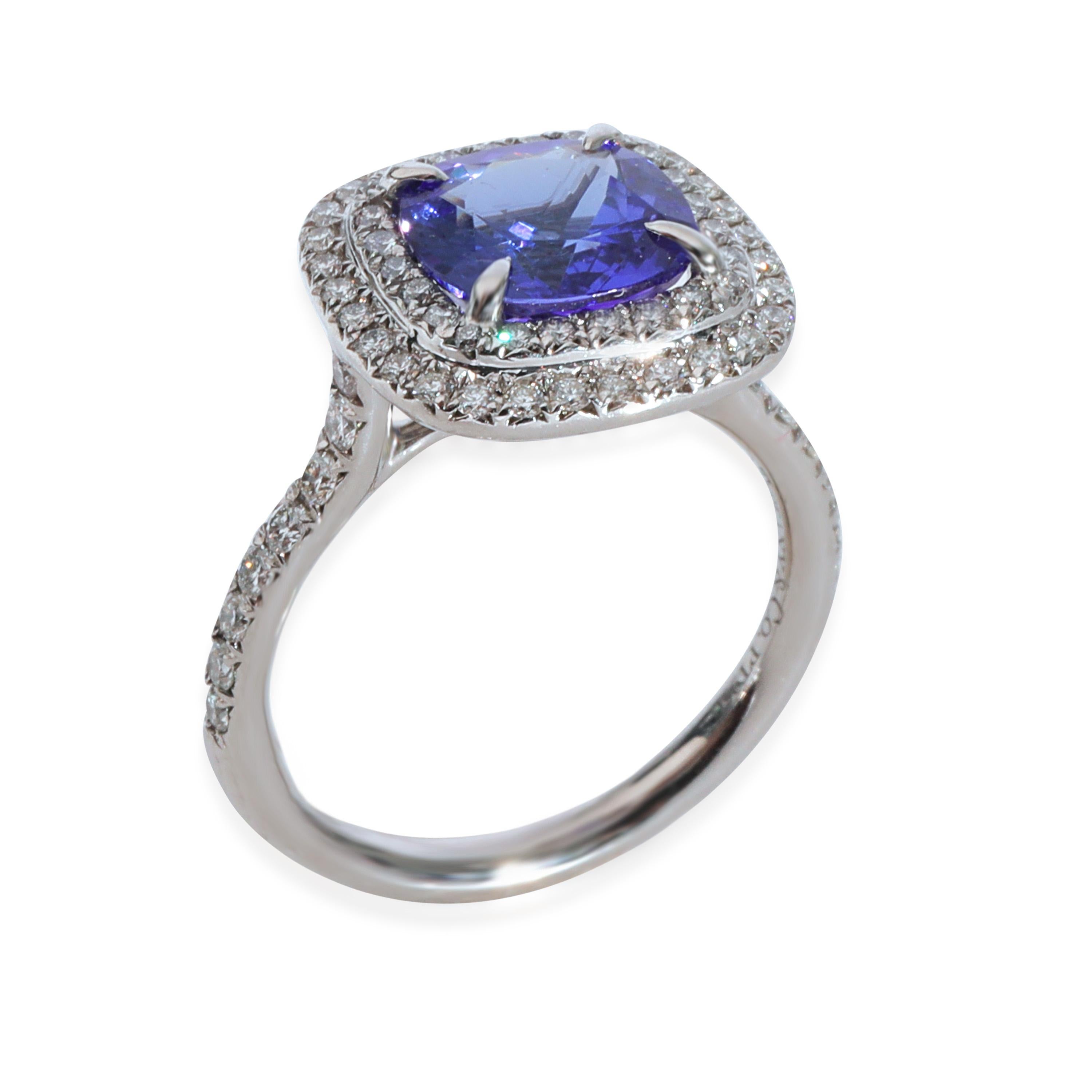 Cushion Cut Tiffany & Co. Soleste Tanzanite Diamond Ring in Platinum 0.49 CTW