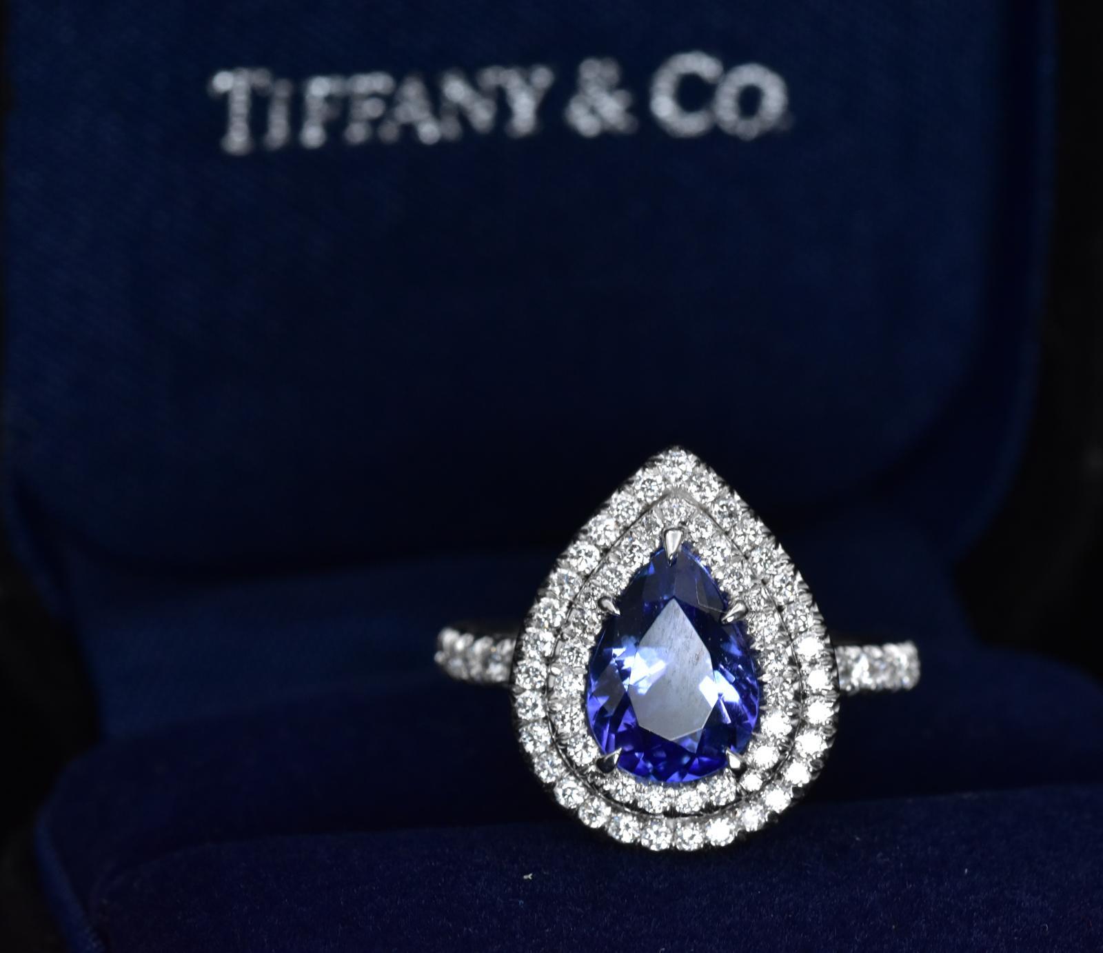 Modern Tiffany & Co Soleste with Pear Shape Tanzanite Ring  For Sale