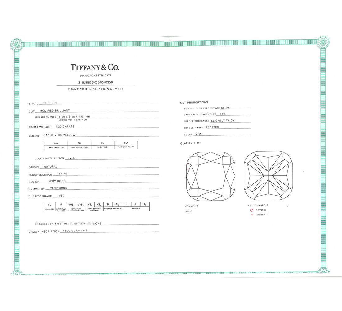 Tiffany & Co Soleste Yellow Diamond Engagement Ring 1.23ct 2