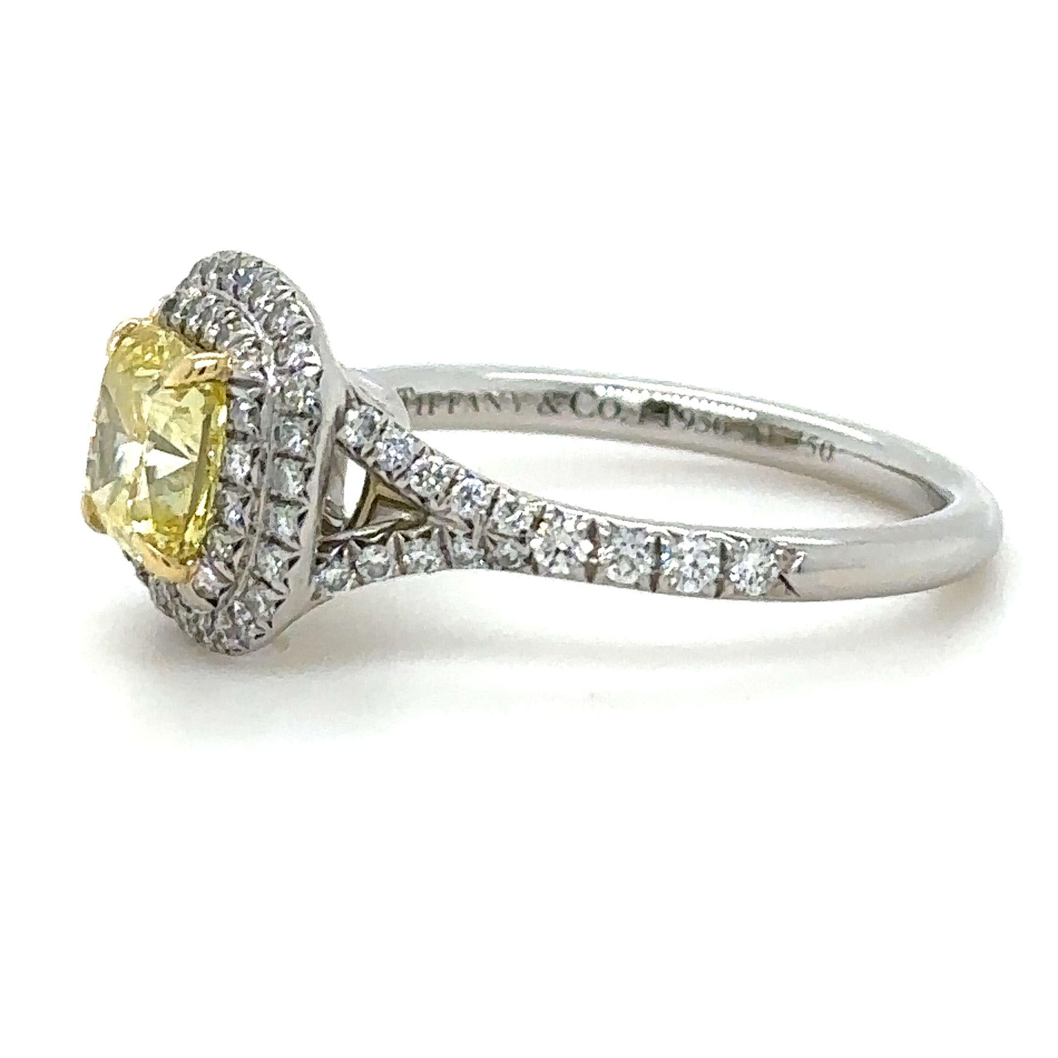 Cushion Cut Tiffany & Co Soleste Yellow Diamond Engagement Ring 1.23ct