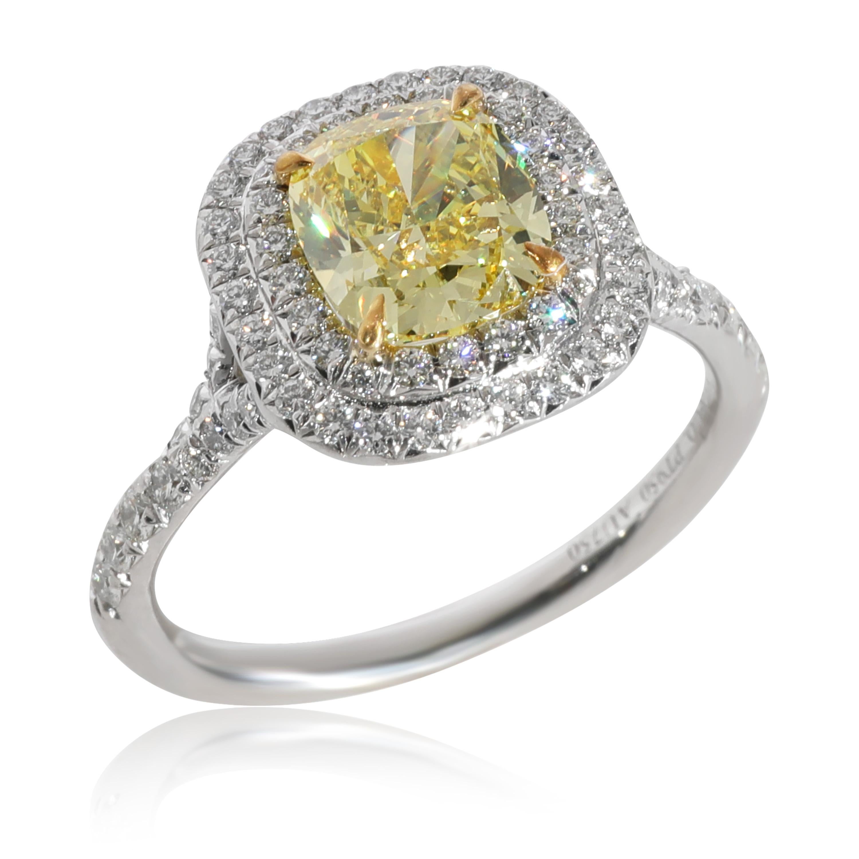 Cushion Cut Tiffany & Co. Soleste Yellow Diamond Engagement Ring in 18k Gold & Platinum 1.98 For Sale