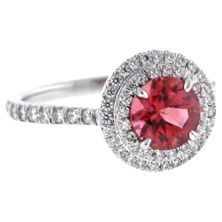 Heart Pink Tourmaline and Double Diamond Halo Ring