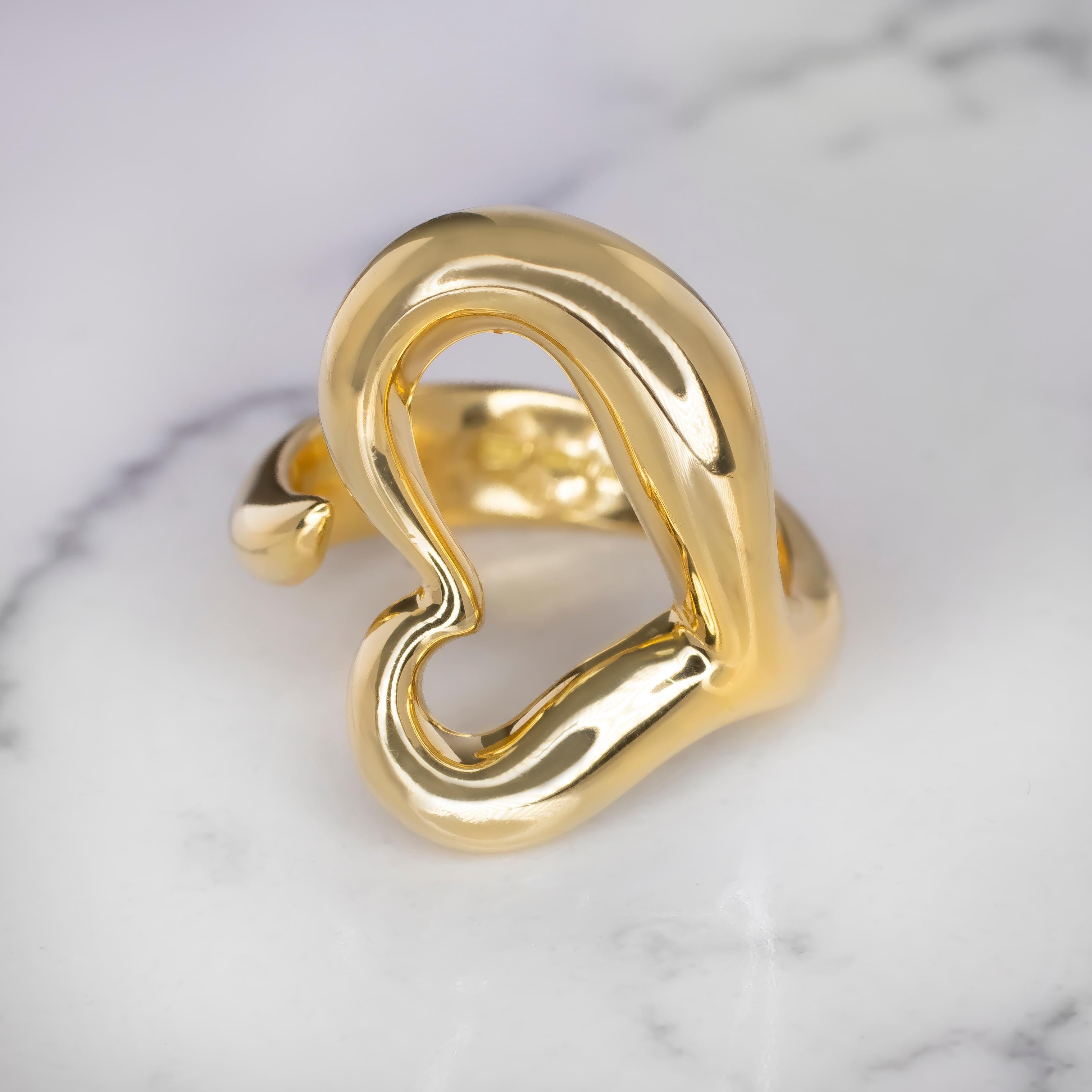 Tiffany & Co. Elsa Peretti Bague à cœur ouvert en or jaune massif 18 carats 10,70 grammes Unisexe en vente
