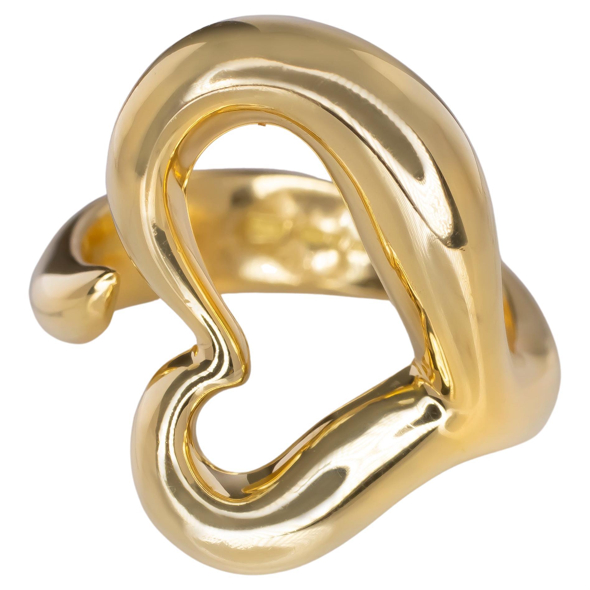 Tiffany & Co. Solid 18K Yellow Gold Elsa Peretti Open Heart Ring 10.70 Grams For Sale