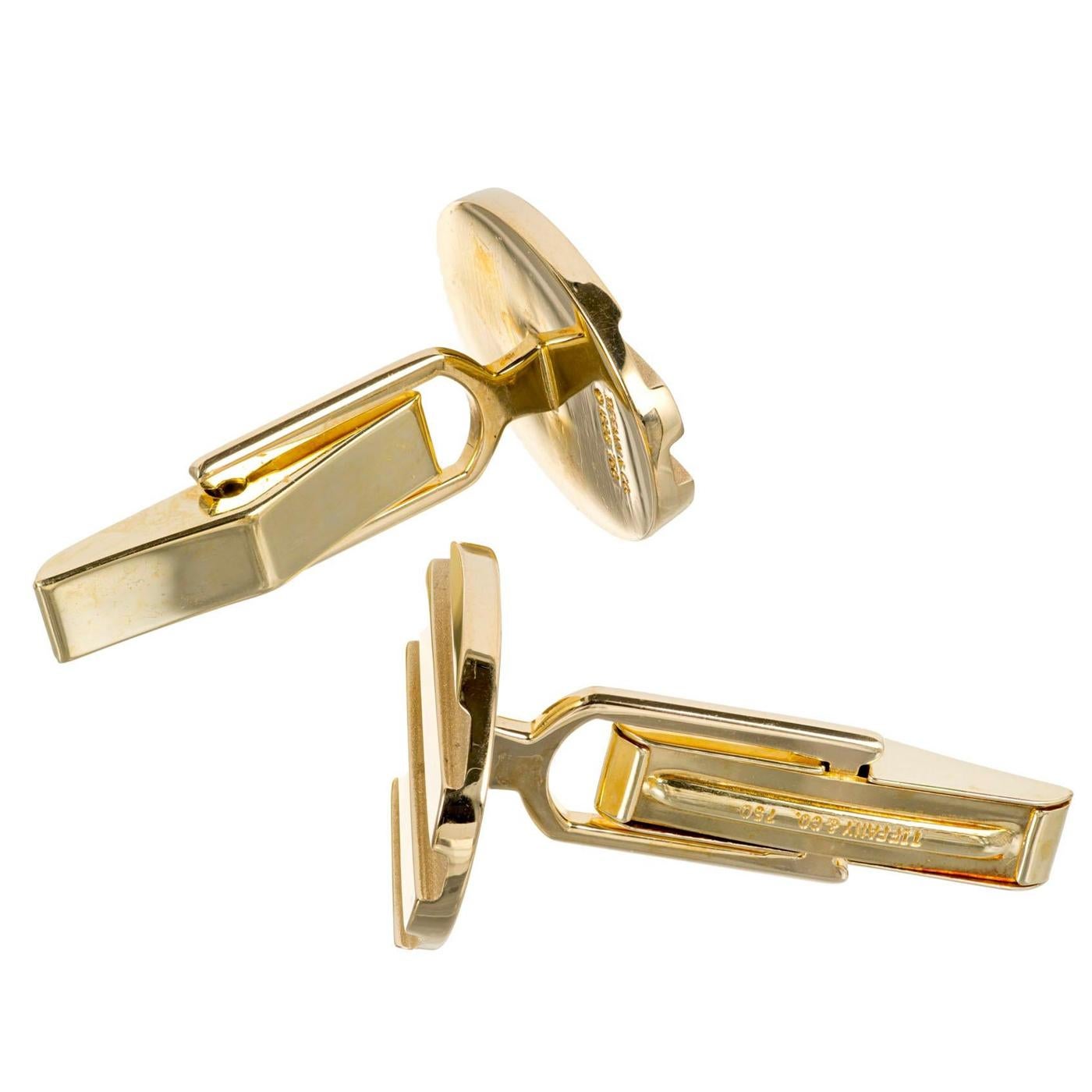 Modernista Tiffany & Co. Gemelli da polso lucidi in oro giallo massiccio 18 carati a forma ovale con chiusura a clip in vendita