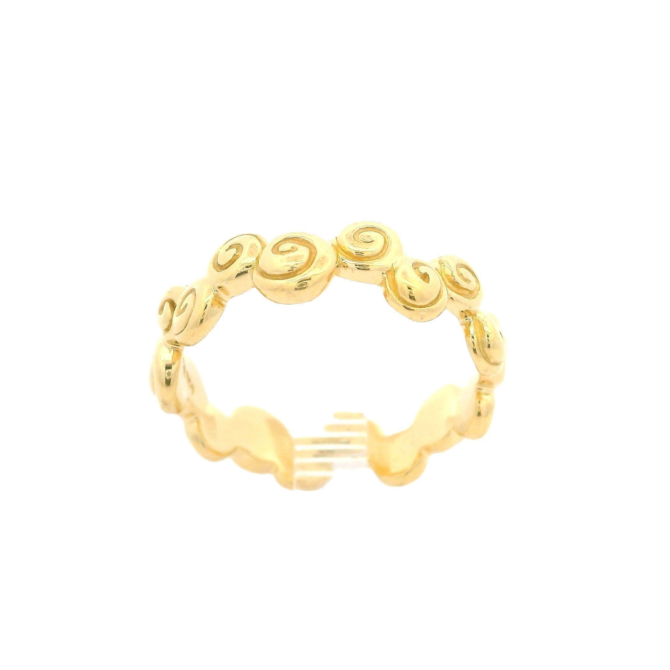 Material: Solid 18k Yellow Gold
Weight: 5.73 Grams
Ring Size: 7.0 ( fitted on finger, we CANNOT custom size this ring.)
Ring Width: 5.8mm (0.23