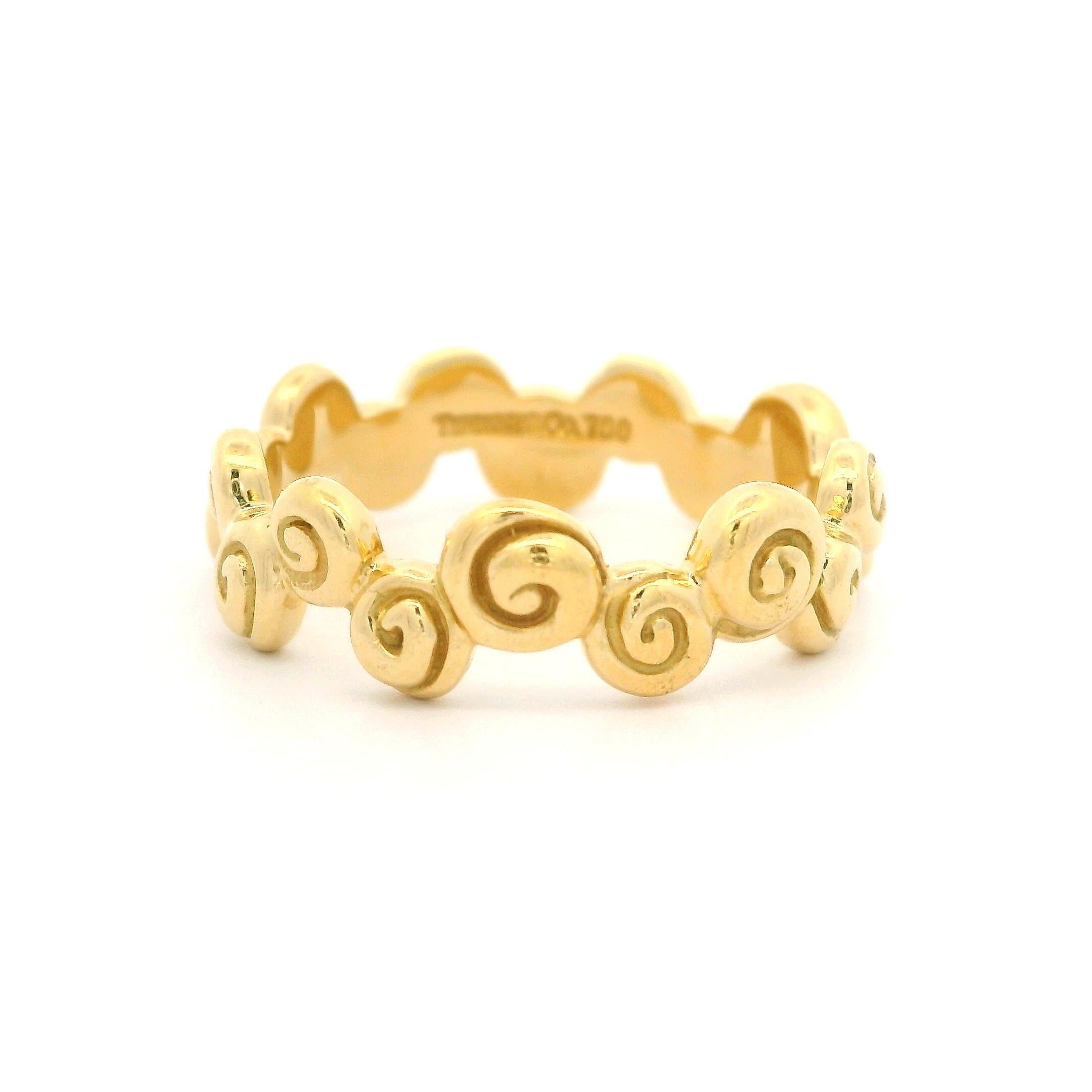 Women's Tiffany & Co. Solid 18k Yellow Gold Rosebud Spiral Eternity Band Ring Sz 7