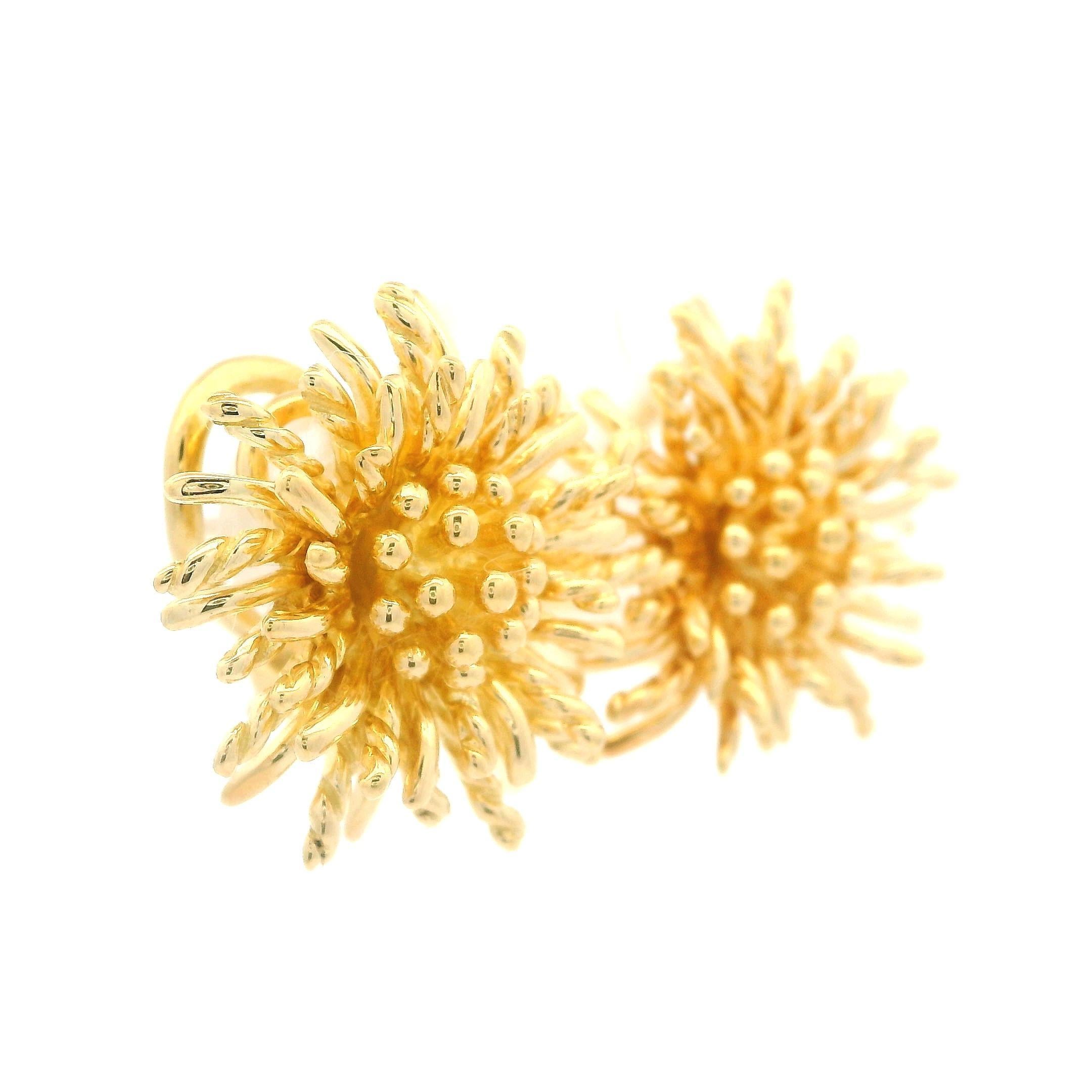 Tiffany & Co. Solid 18k Yellow Gold Spray Sea Anemone Omega Earrings 2