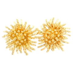 Tiffany & Co. Solid 18k Yellow Gold Spray Sea Anemone Omega Earrings