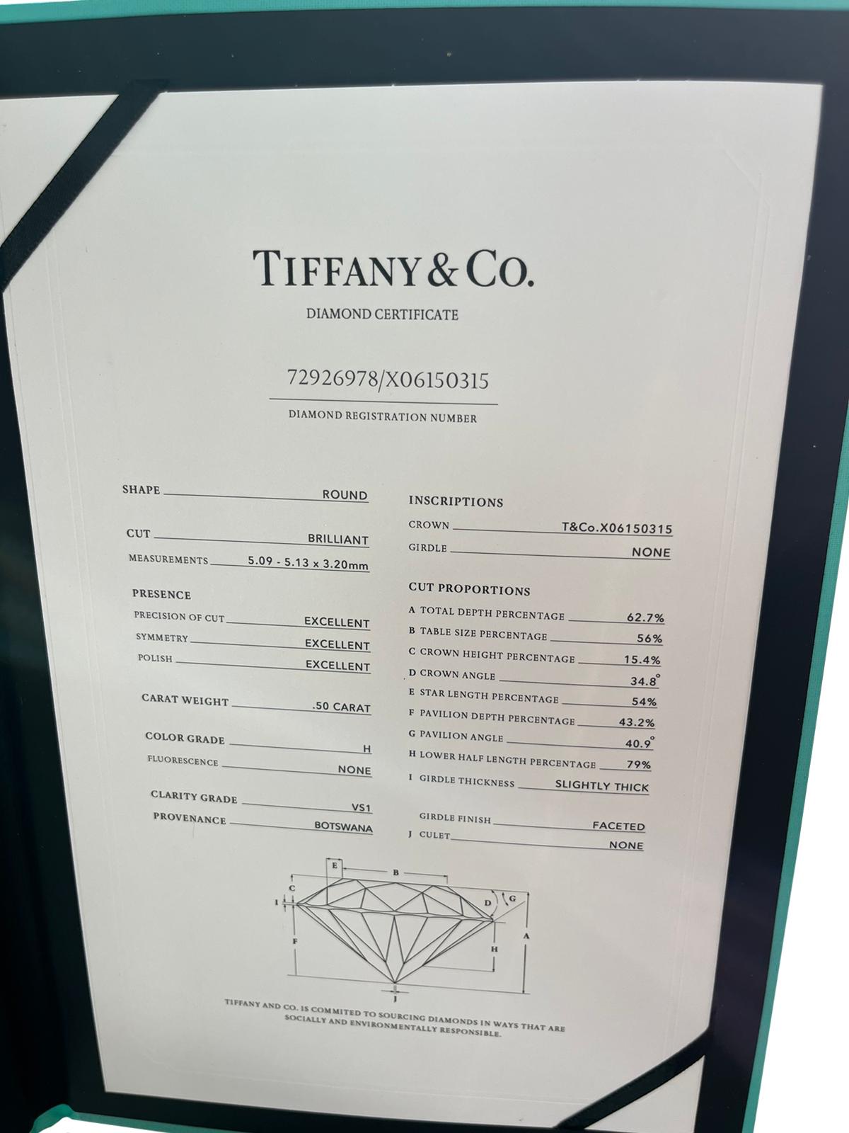 Tiffany & Co. Solitaire 0.50ct Round Brilliant Cut Diamond Pendant in Platinum 3