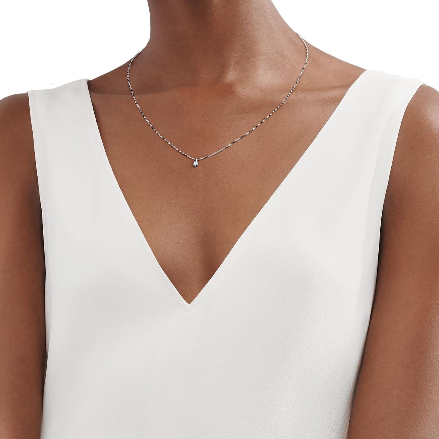 Tiffany & Co. Solitaire 0.50ct Round Brilliant Cut Diamond Pendant in Platinum In New Condition In Aventura, FL