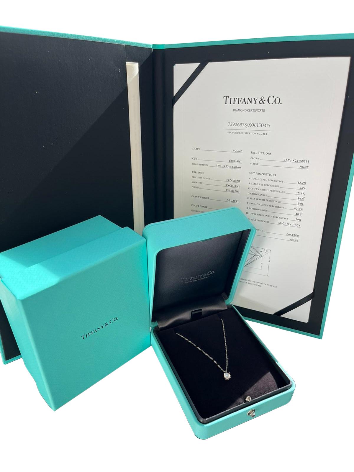 Tiffany & Co. Solitaire 0.50ct Round Brilliant Cut Diamond Pendant in Platinum In New Condition In Aventura, FL