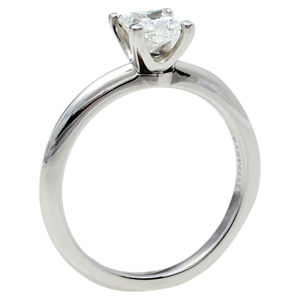 Uncut Tiffany & Co. Solitaire 0.53 ct Diamond Platinum Engagement Ring Size 50