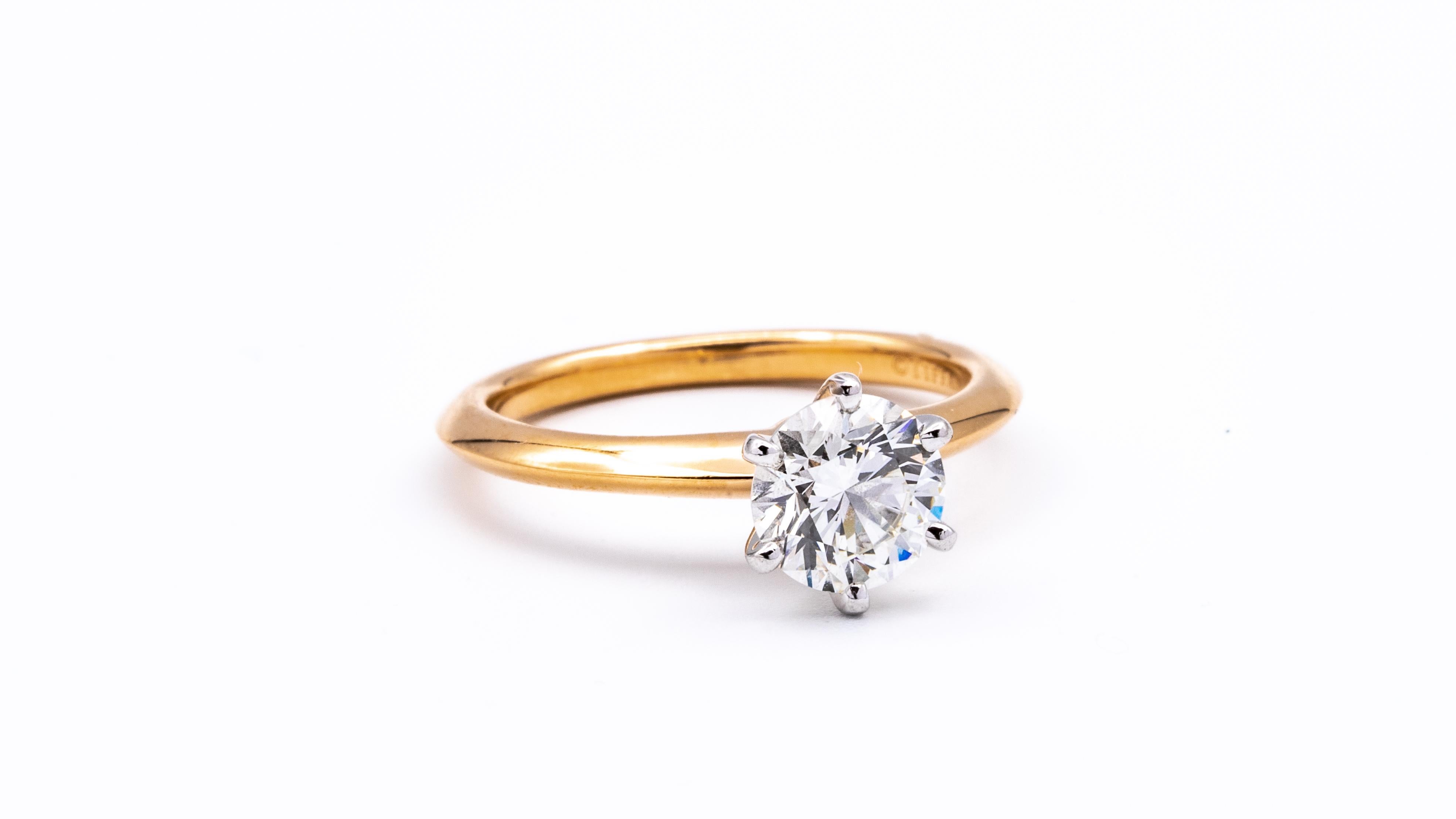 Modern Tiffany & Co. Solitaire 1.14 Carat IVS2 Center in Platinum and 18 Karat Gold