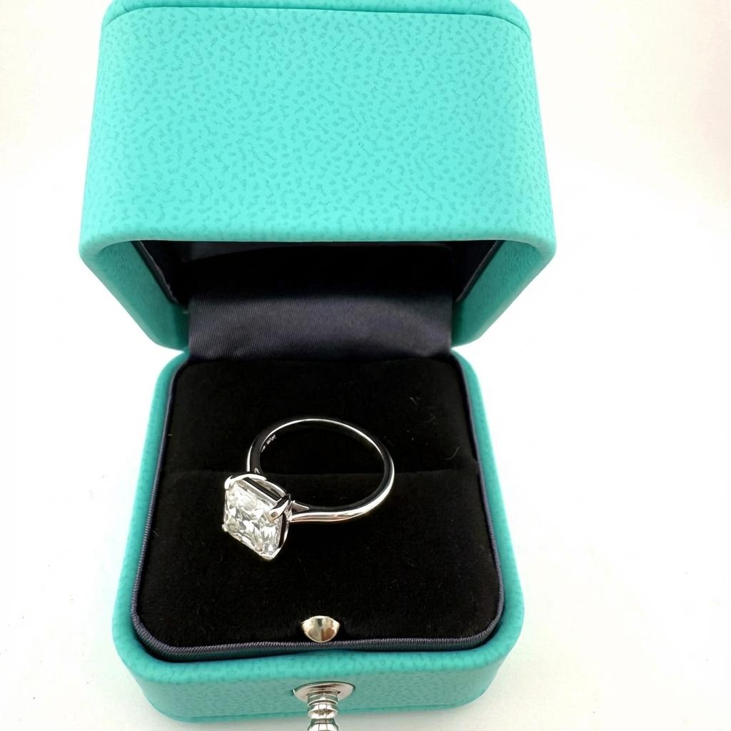 Une magnifique et exceptionnellement rare pièce de Tiffany & Co. Bague de fiançailles Trueing Solitaire ornée d'un diamant carré de taille mixte de 2,66 carats. Réputé pour ses lignes architecturales et son élégance moderne, le design Tiffany