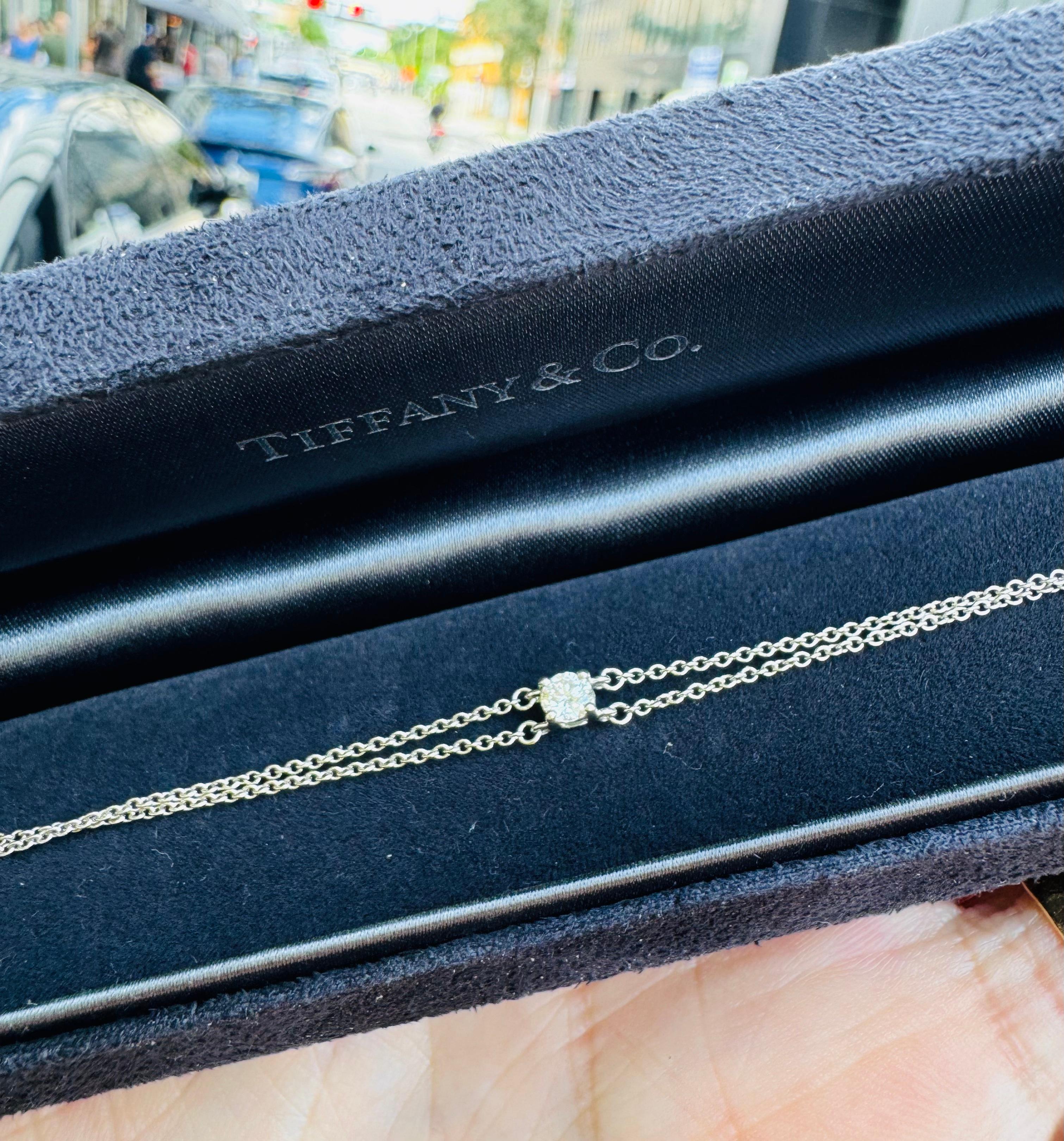 Contemporary Tiffany & Co. Solitaire Diamond Bracelet Double Strand Platinum 0.17 Carat For Sale