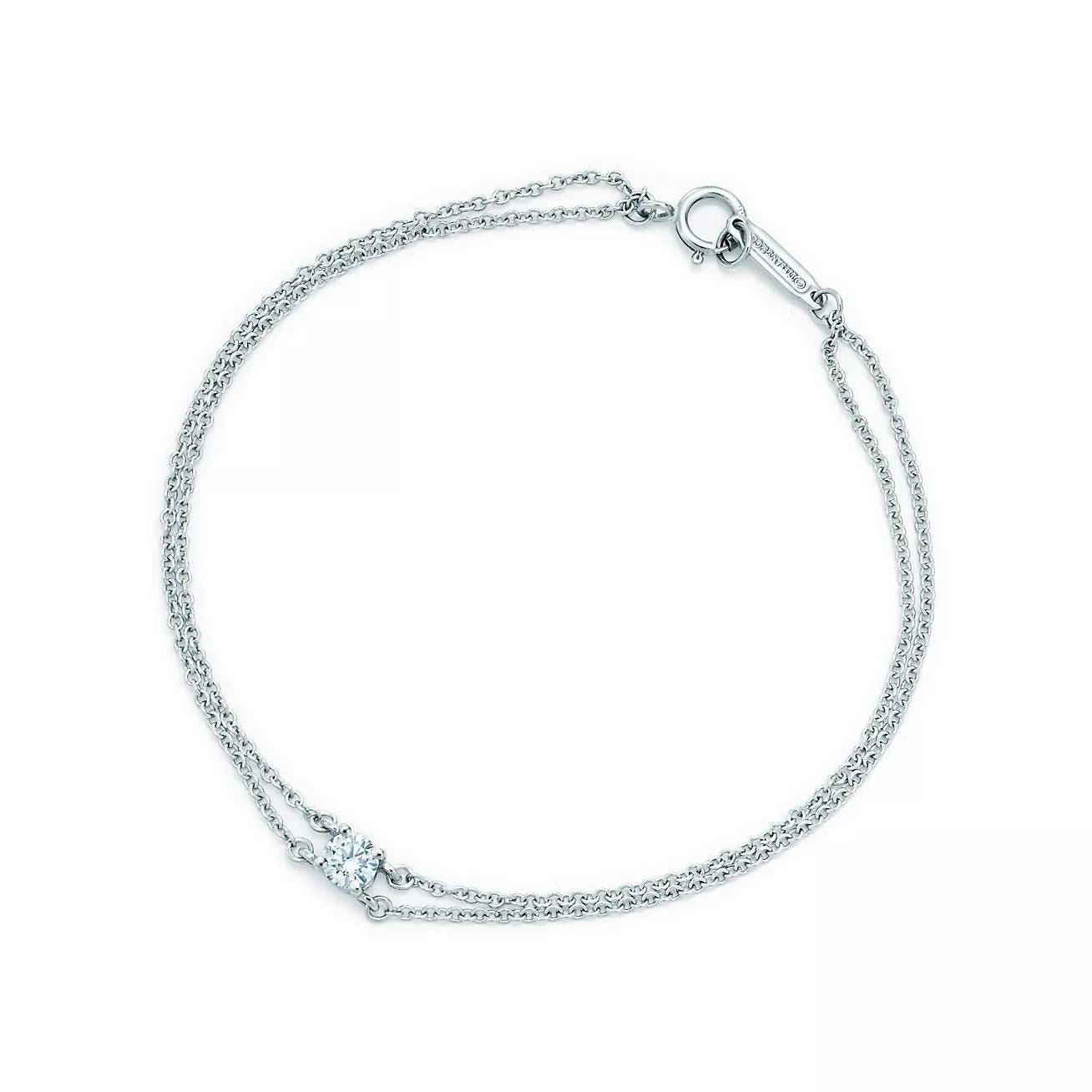 Tiffany & Co. Solitaire Diamond Bracelet Double Strand Platinum 0.17 Carat For Sale 1