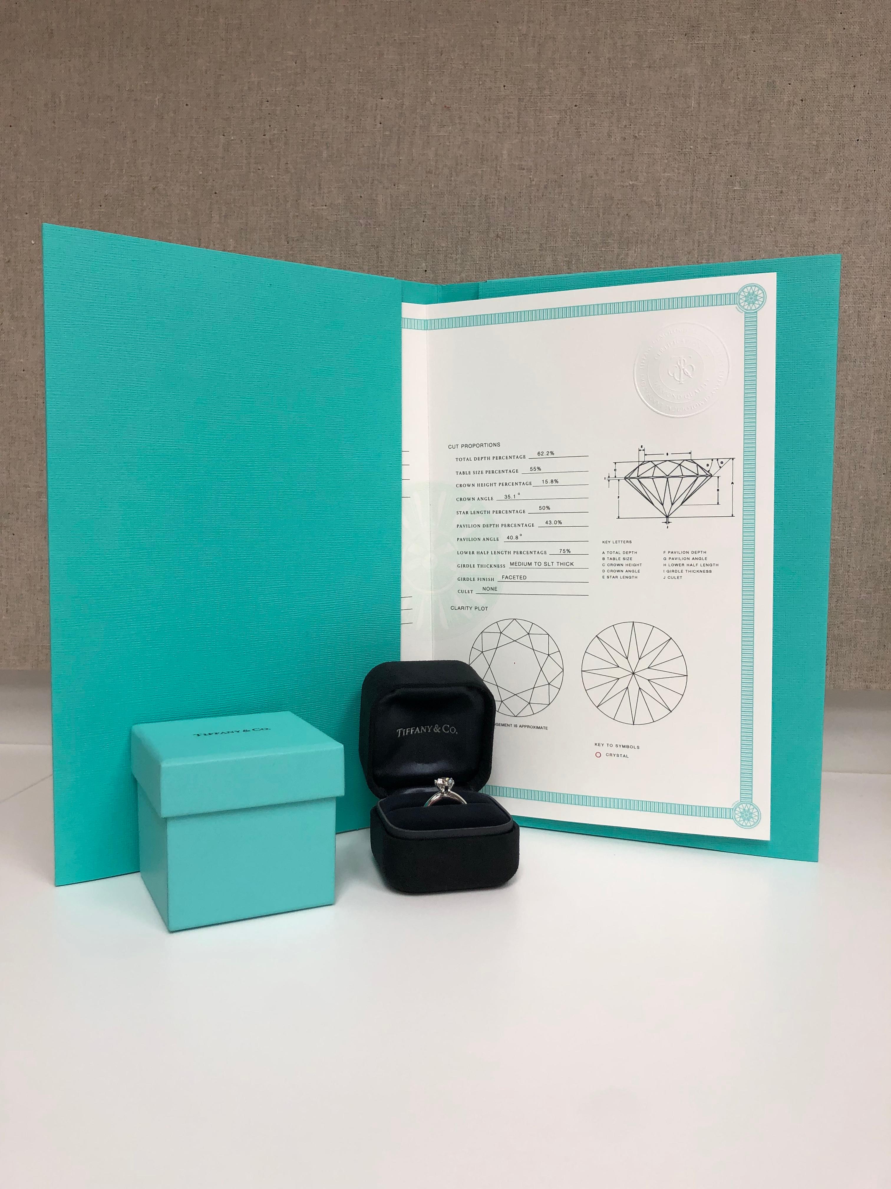 Round Cut Tiffany & Co. Solitaire Diamond Engagement Ring 1.08 Ct IVS1 Round in Platinum