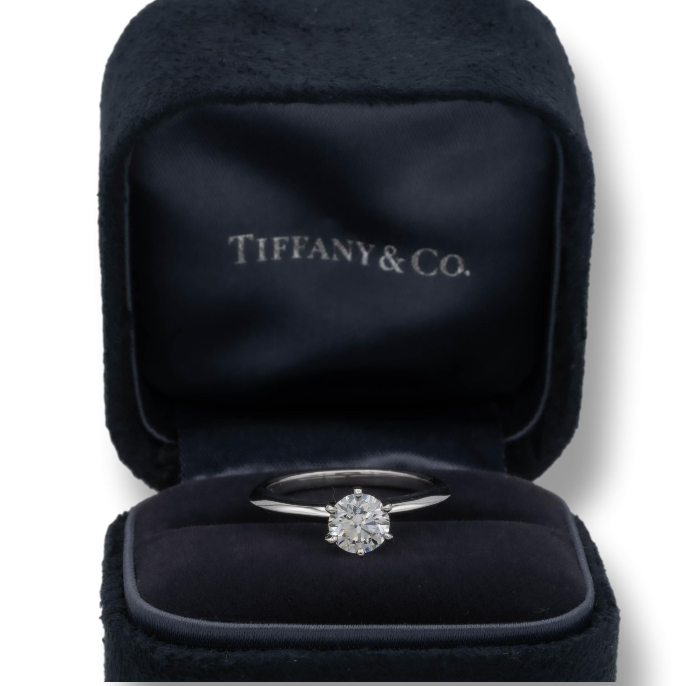 Tiffany & Co. Solitaire Diamond Engagement Ring .80 Ct Round Center IVVS1 Plat 1