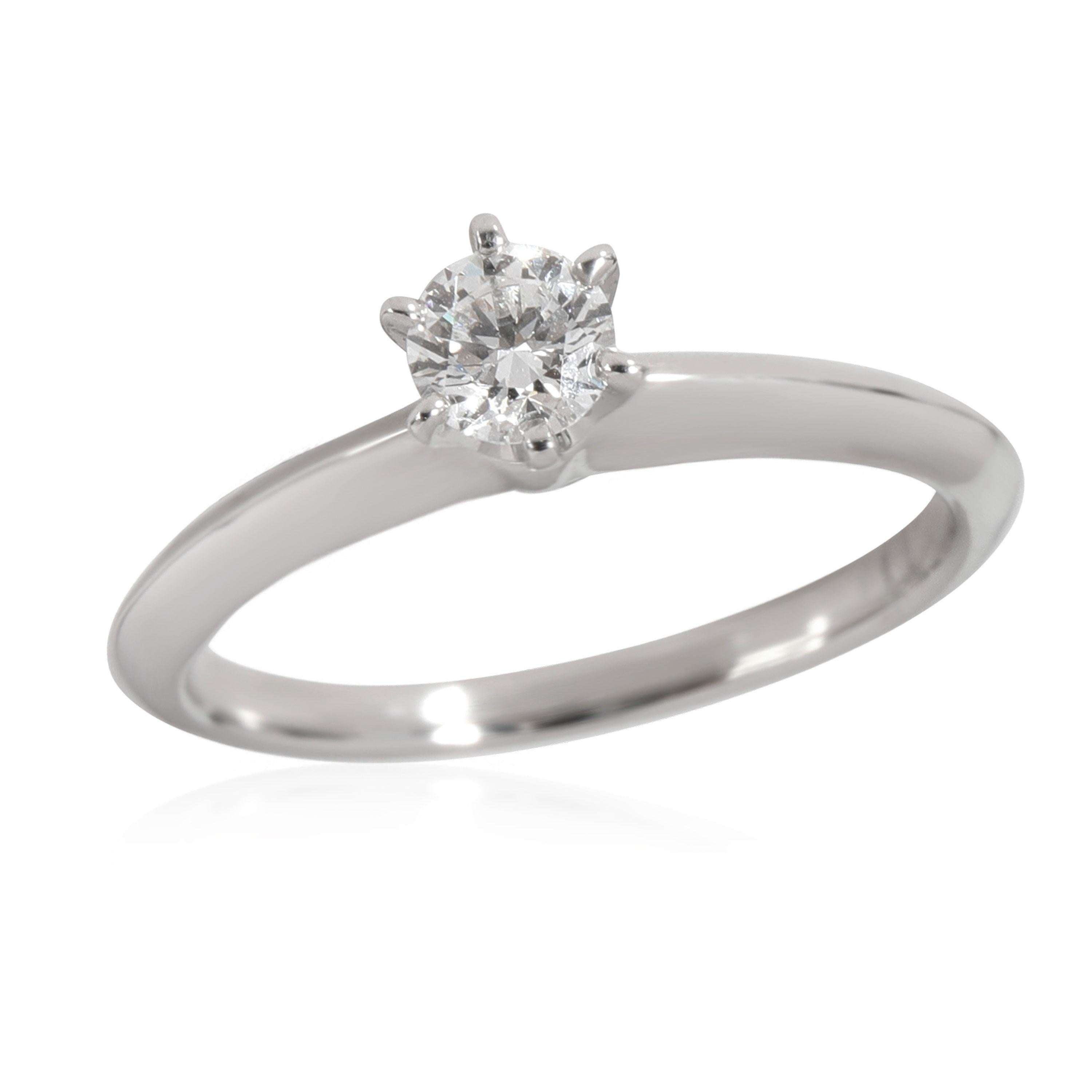Round Cut Tiffany & Co. Solitaire Diamond Engagement Ring in Platinum G VS1 0.22 CTW For Sale