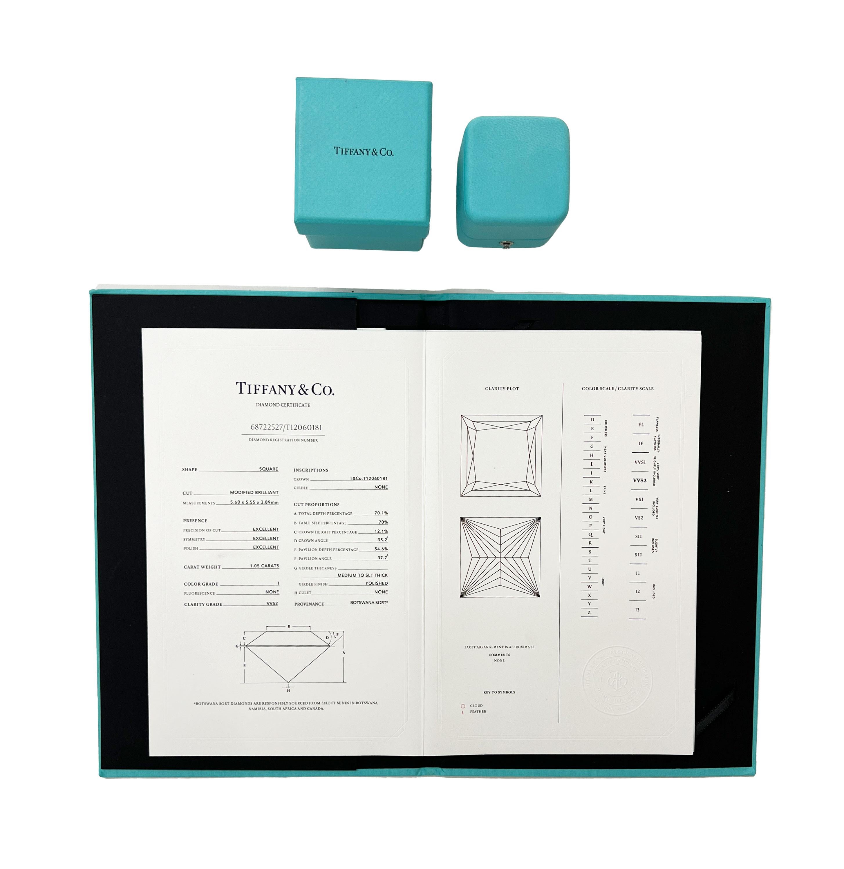 Tiffany & Co. Anillo de compromiso de diamantes solitario en  Platino I VVS2 1,05 CTW en venta 1