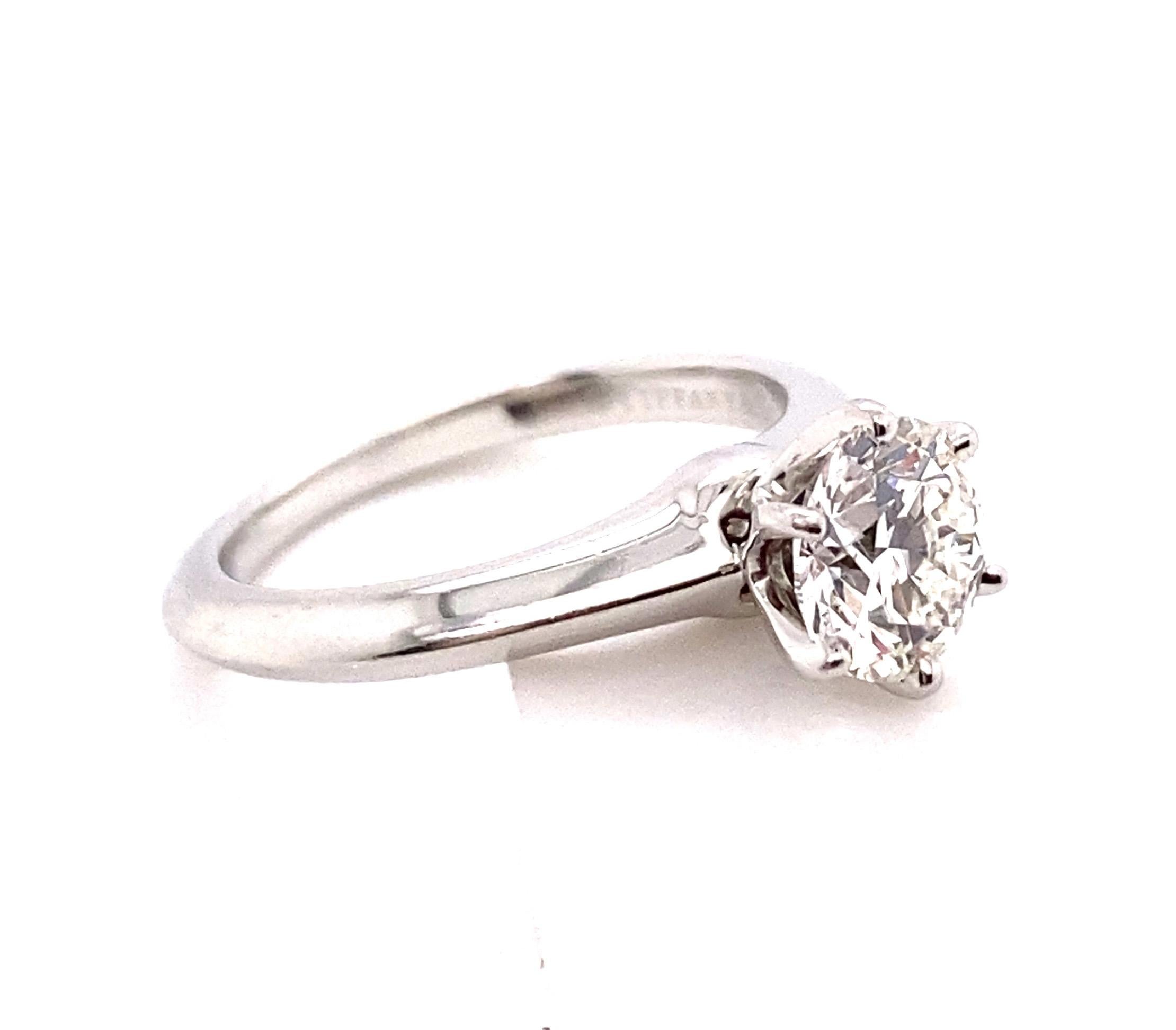 Taille ronde Tiffany & Co, bague de fiançailles solitaire en platine 1,10 carat H-VS2 en vente