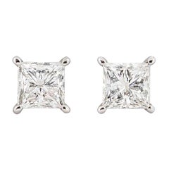 Tiffany & Co. Solitaire Diamond Platinum Stud Earrings 1.24 Carat GIA Certified