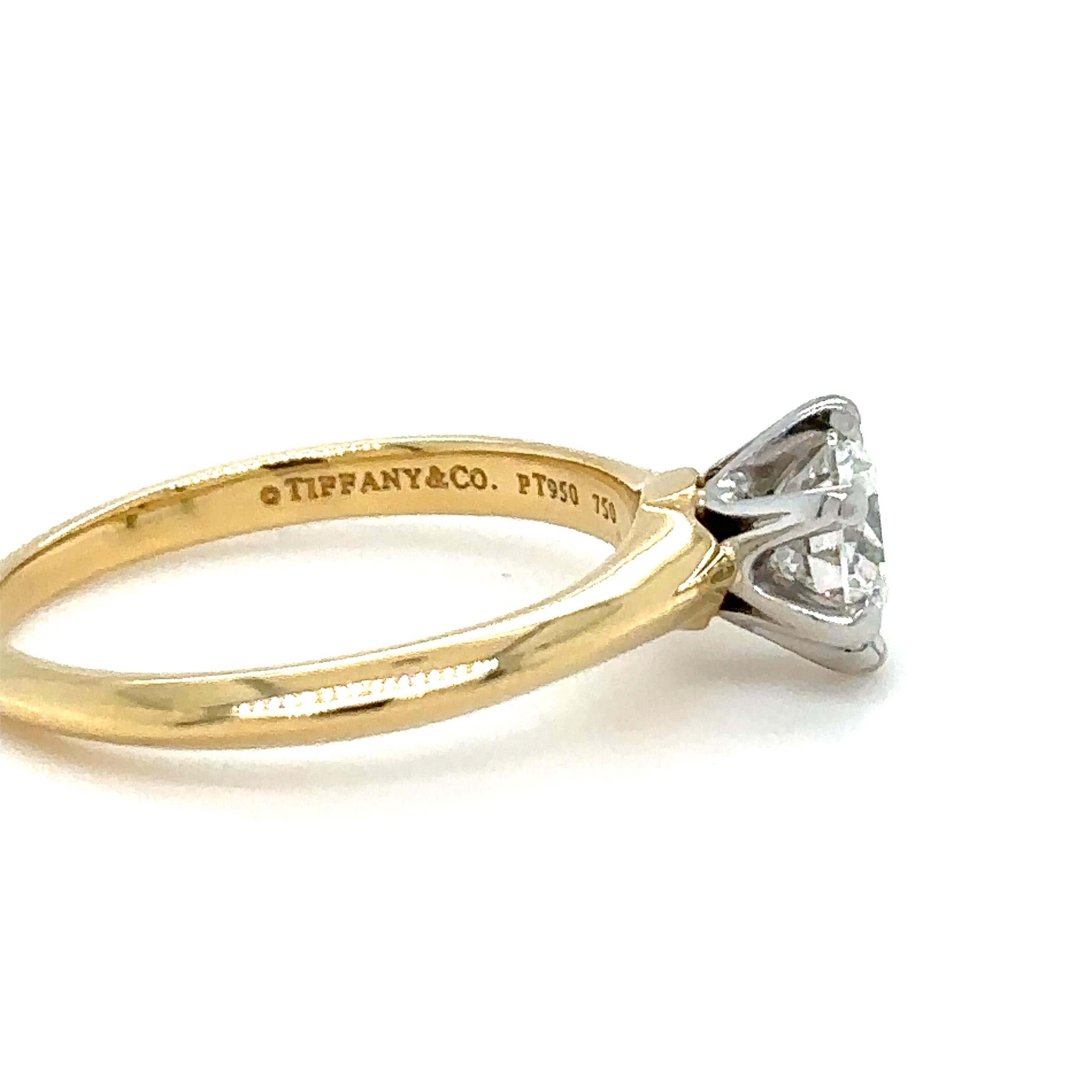 Taille brillant Bague de fiançailles solitaire Tiffany & Co 0,82 carat en vente