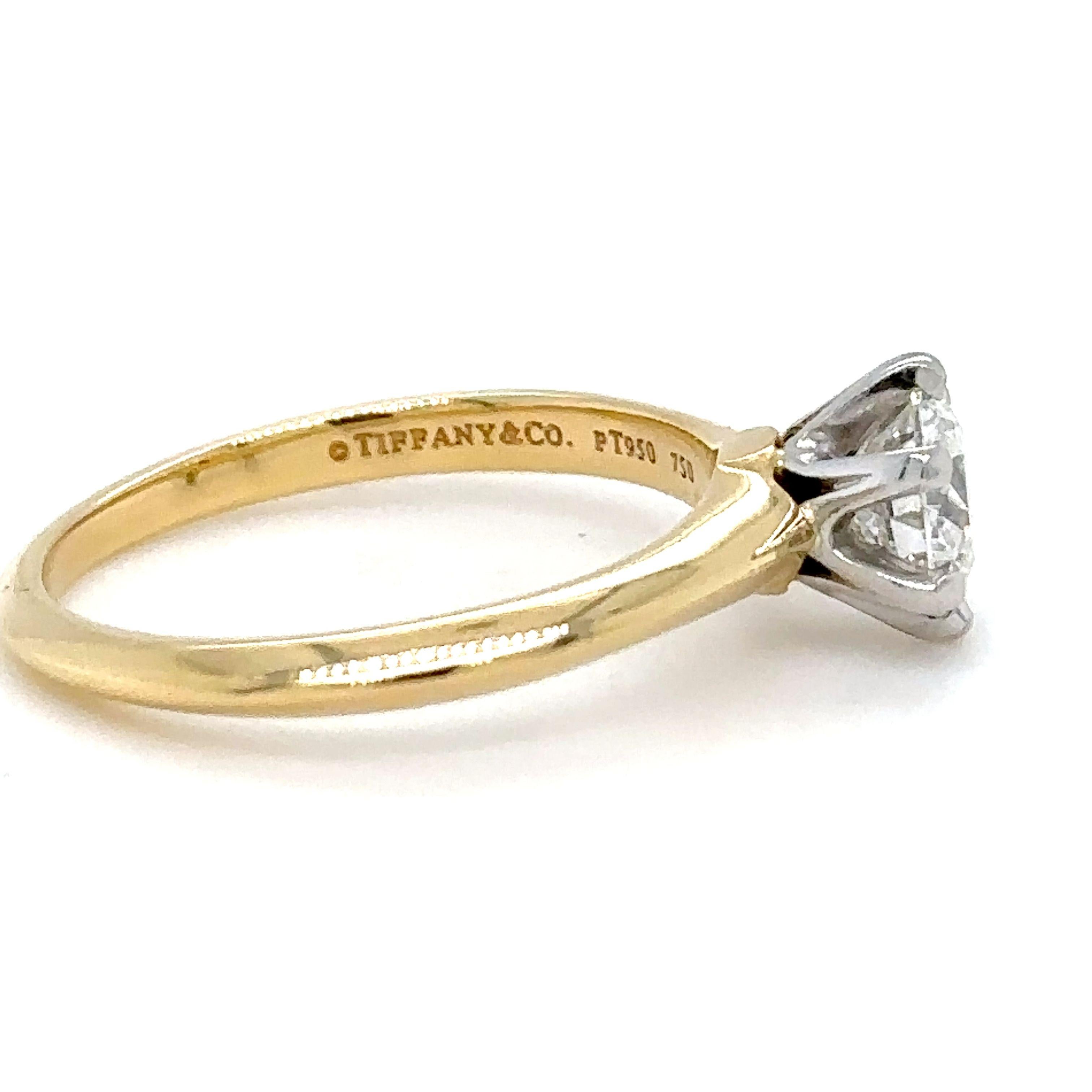 Bague de fiançailles solitaire Tiffany & Co 0,82 carat Pour femmes en vente