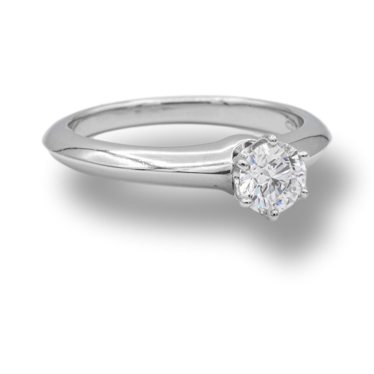Modernist Tiffany & Co. Solitaire Engagement Ring .50 Ct GVVS2 in Platinum Excellent Cut