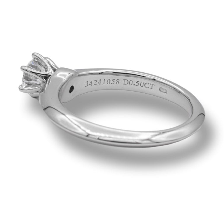 Round Cut Tiffany & Co. Solitaire Engagement Ring .50 Ct GVVS2 in Platinum Excellent Cut For Sale