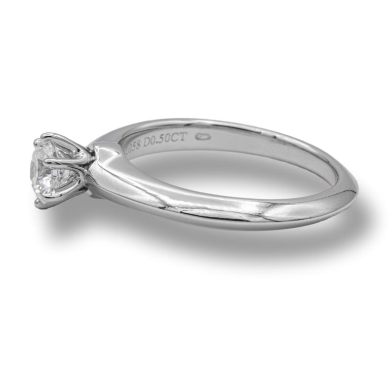 Tiffany & Co. Solitaire Engagement Ring .50 Ct GVVS2 in Platinum Excellent Cut In Excellent Condition For Sale In New York, NY