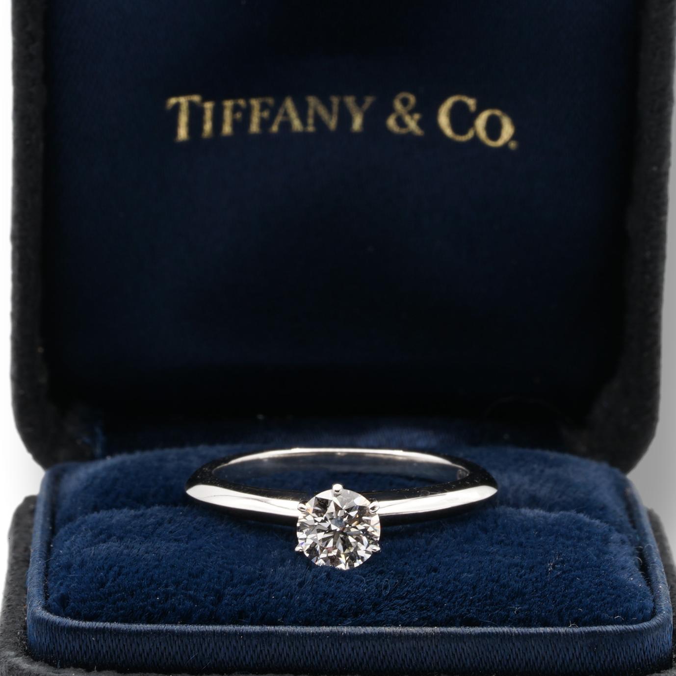 Tiffany & Co. Solitaire Engagement Ring .53 Ct HVVS1 in Platinum Excellent Cut 1