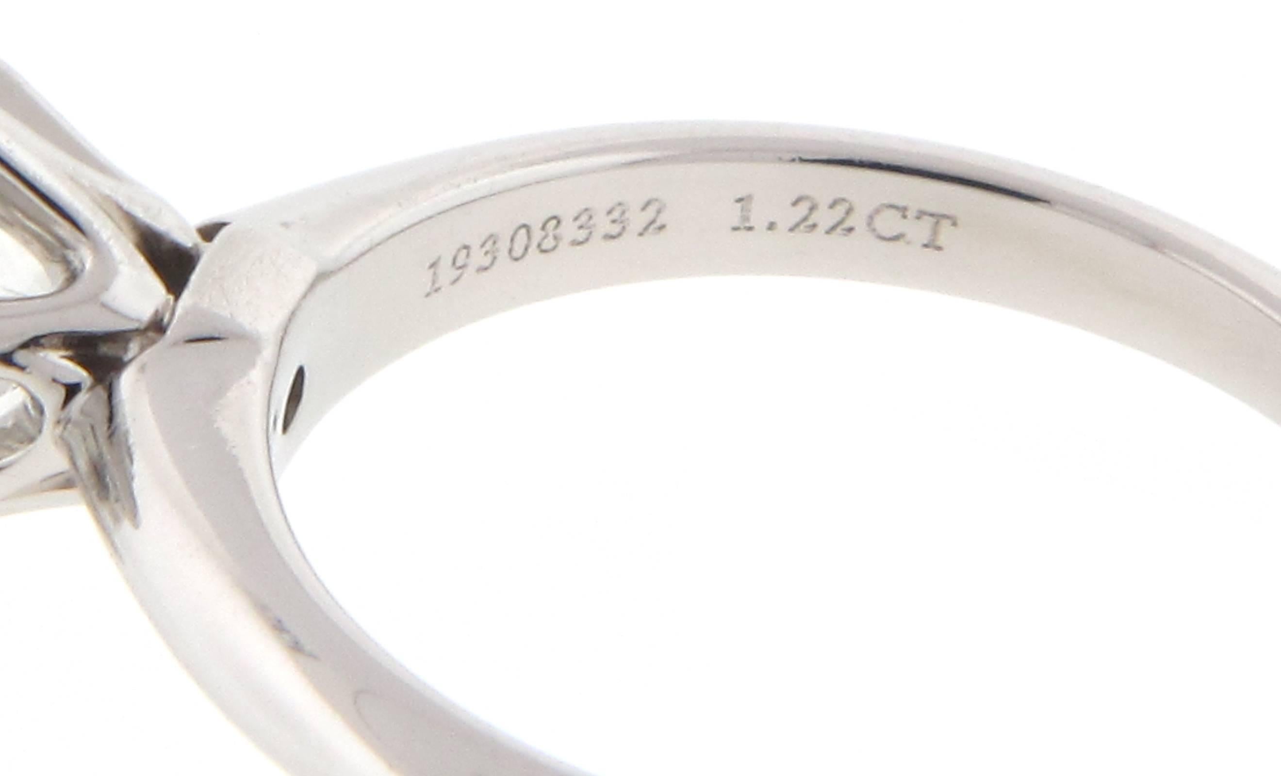 Round Cut Tiffany & Co. Solitaire Engagement Ring Platinum 1.22 Carat Center HVS1