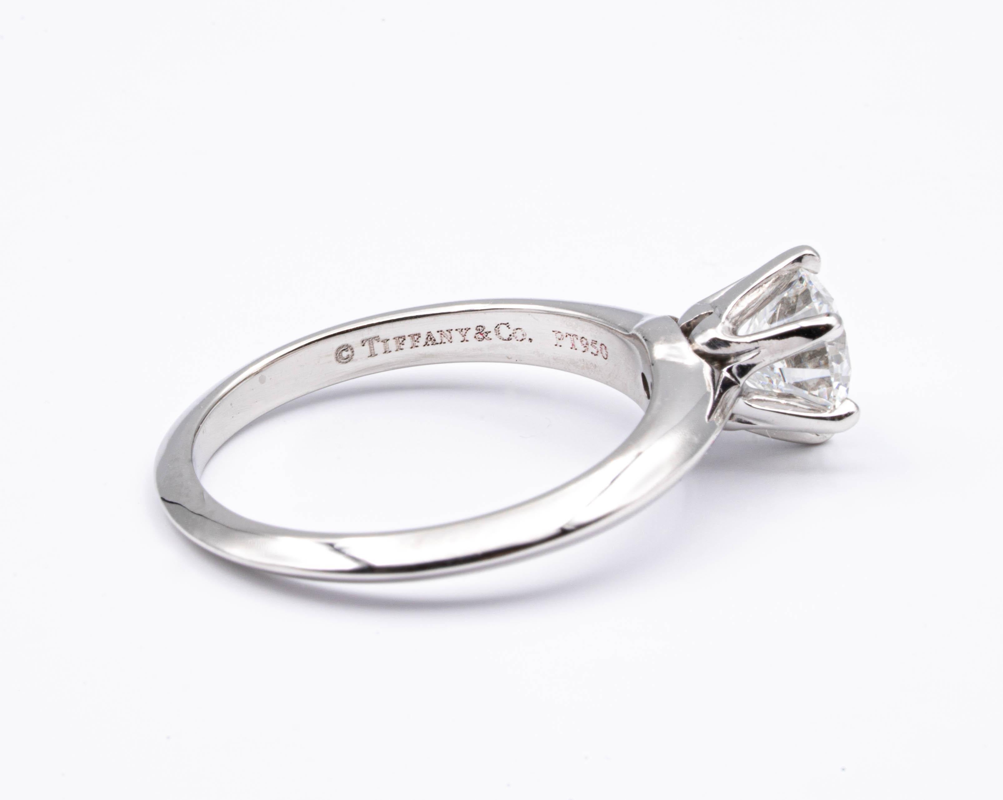 Modern Tiffany & Co.  Platinum Diamond Engagement Ring Round Excellent Cut  1.06 G VVS2