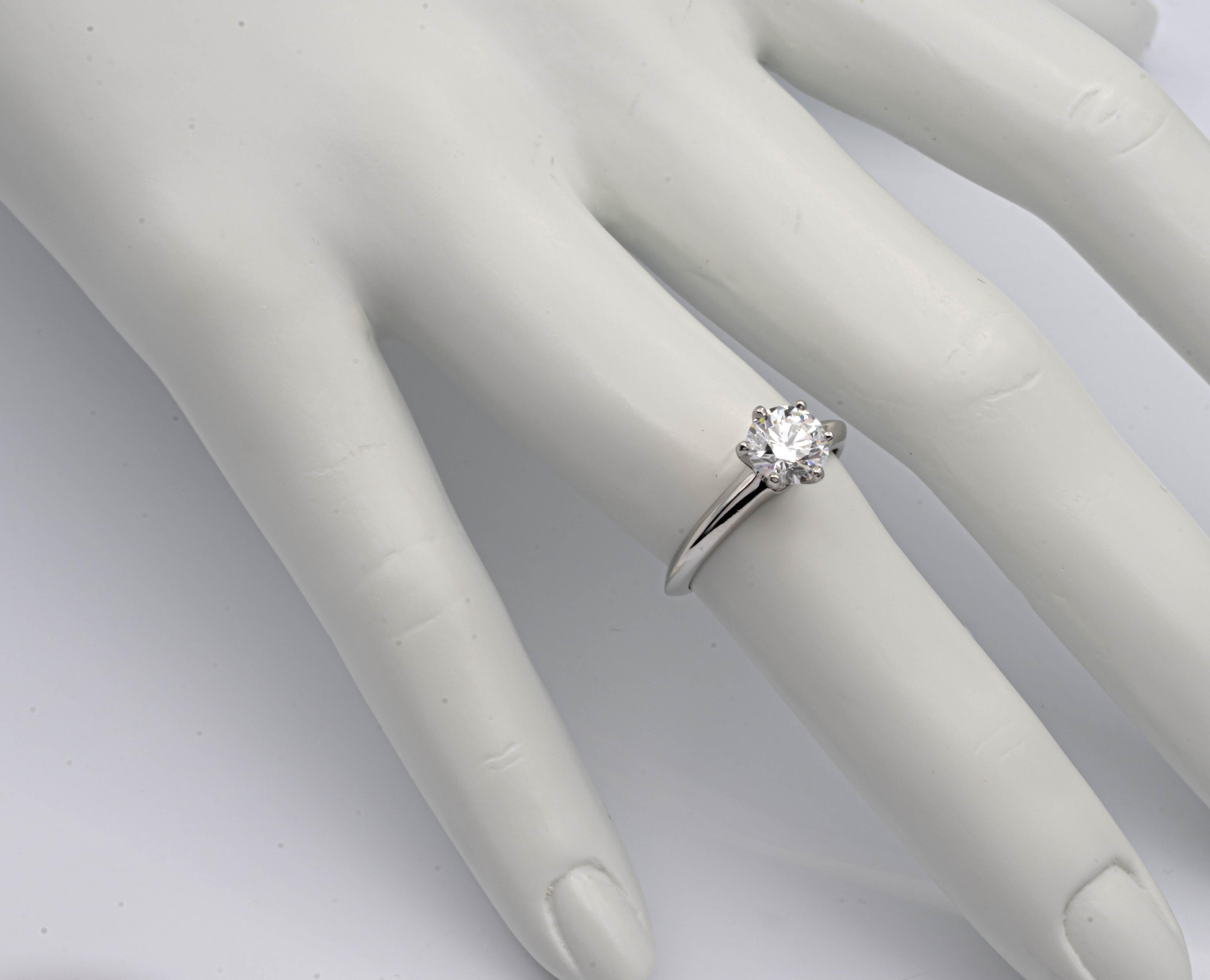 Women's Tiffany & Co.  Platinum Diamond Engagement Ring Round Excellent Cut  1.06 G VVS2
