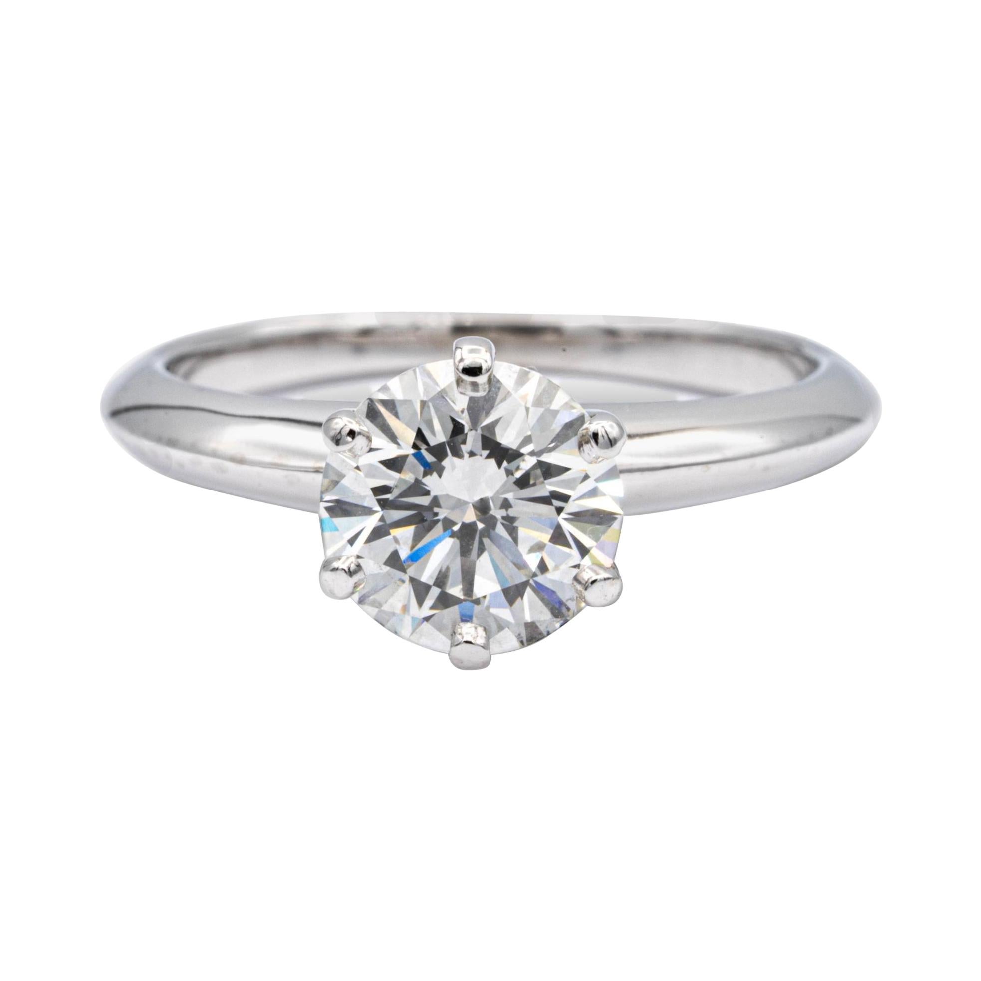 Tiffany & Co. Solitaire Engagement Ring w/Round 1.29 Ct Center HVS2 Platinum