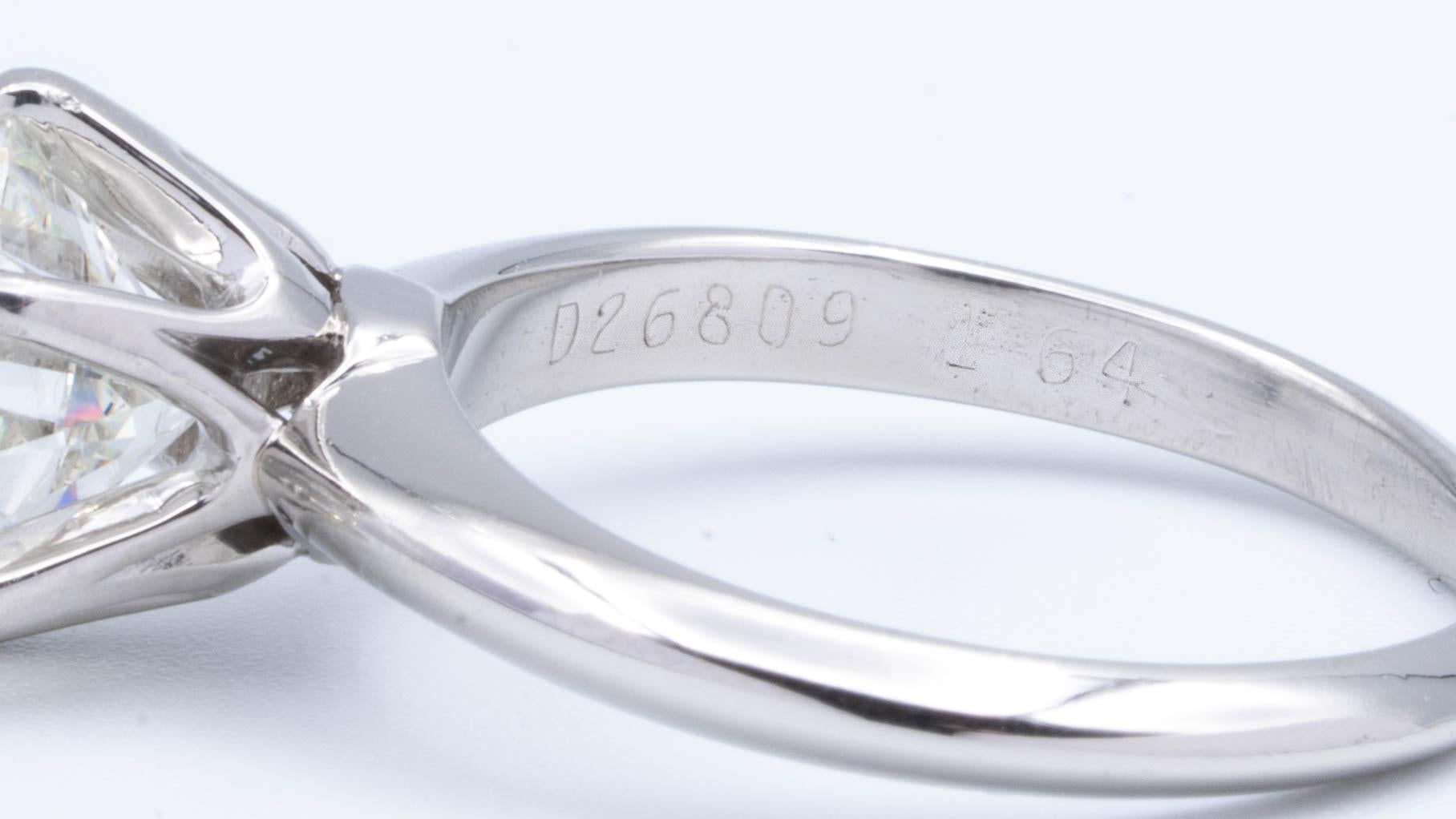 Tiffany & Co. Solitaire Ring with Round 1.64 Carat Center I VS2 in Platinum In Excellent Condition In New York, NY