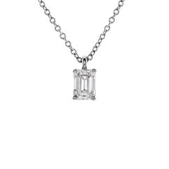 Tiffany & Co. Solitaire Pendant Necklace Platinum with Emerald Cut Diamond0.49CT